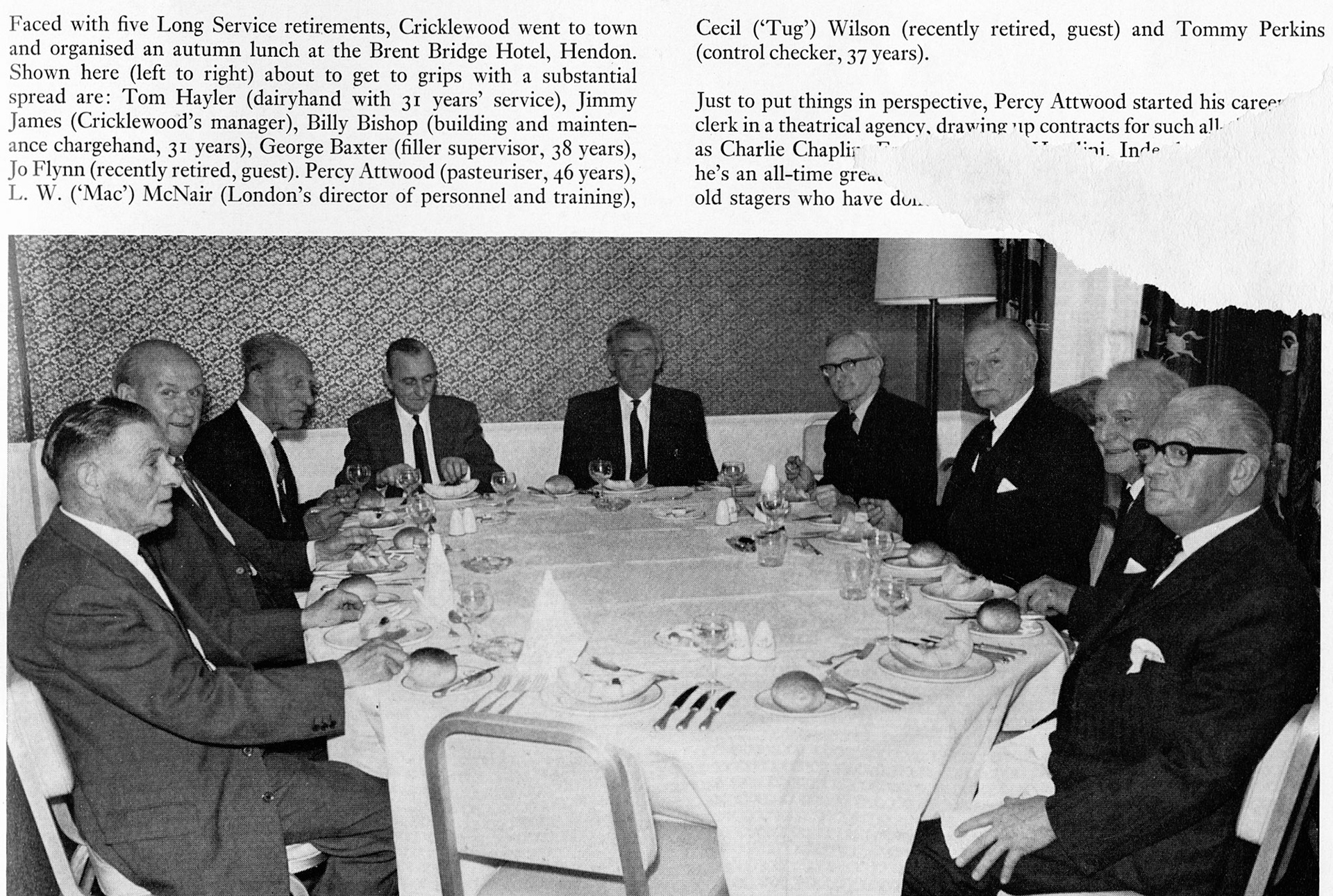 1971 Retirements from Cricklewood Dairy