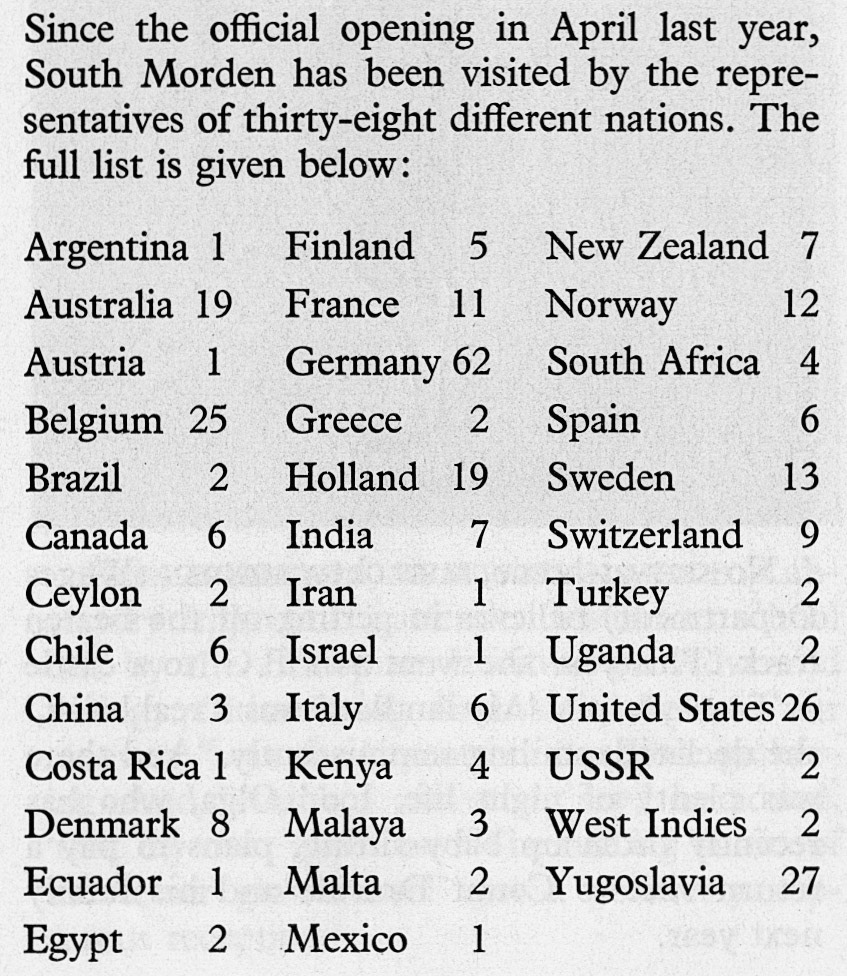 1956 Visitor statistics at South Morden Processing, opened the previous year
