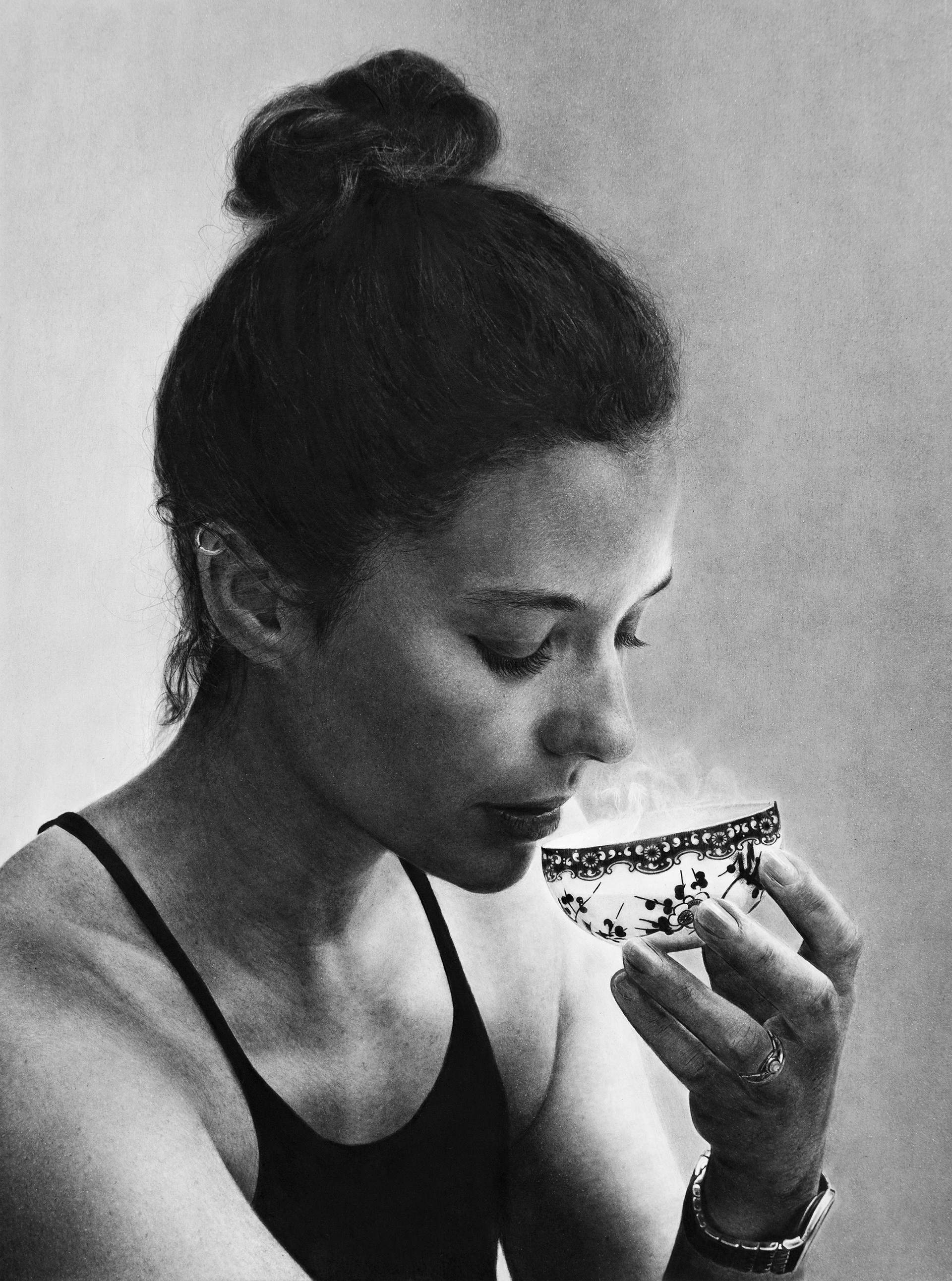 Un souffle / A breath, 2023 graphite, fusain, pierre noire sur papier 30 x 40 cm, encadrement 40 x 50 cm encadrement sur-mesure bois et verre musée