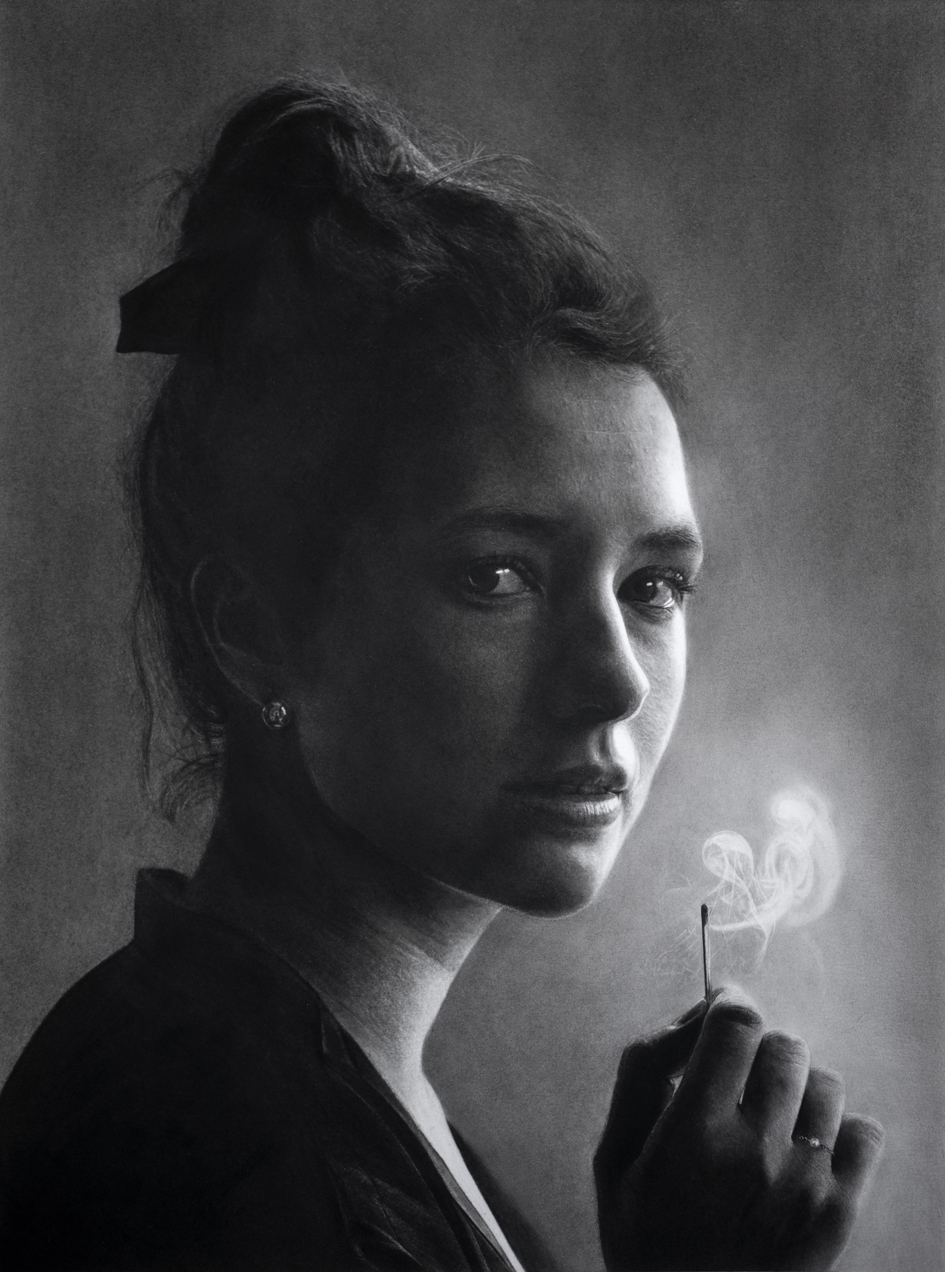 La Fumée / The Smoke, 2022 graphite, fusain, pierre noire sur papier 30 x 40 cm, encadrement 40 x 50 cm baguette en bois noir et verre musée