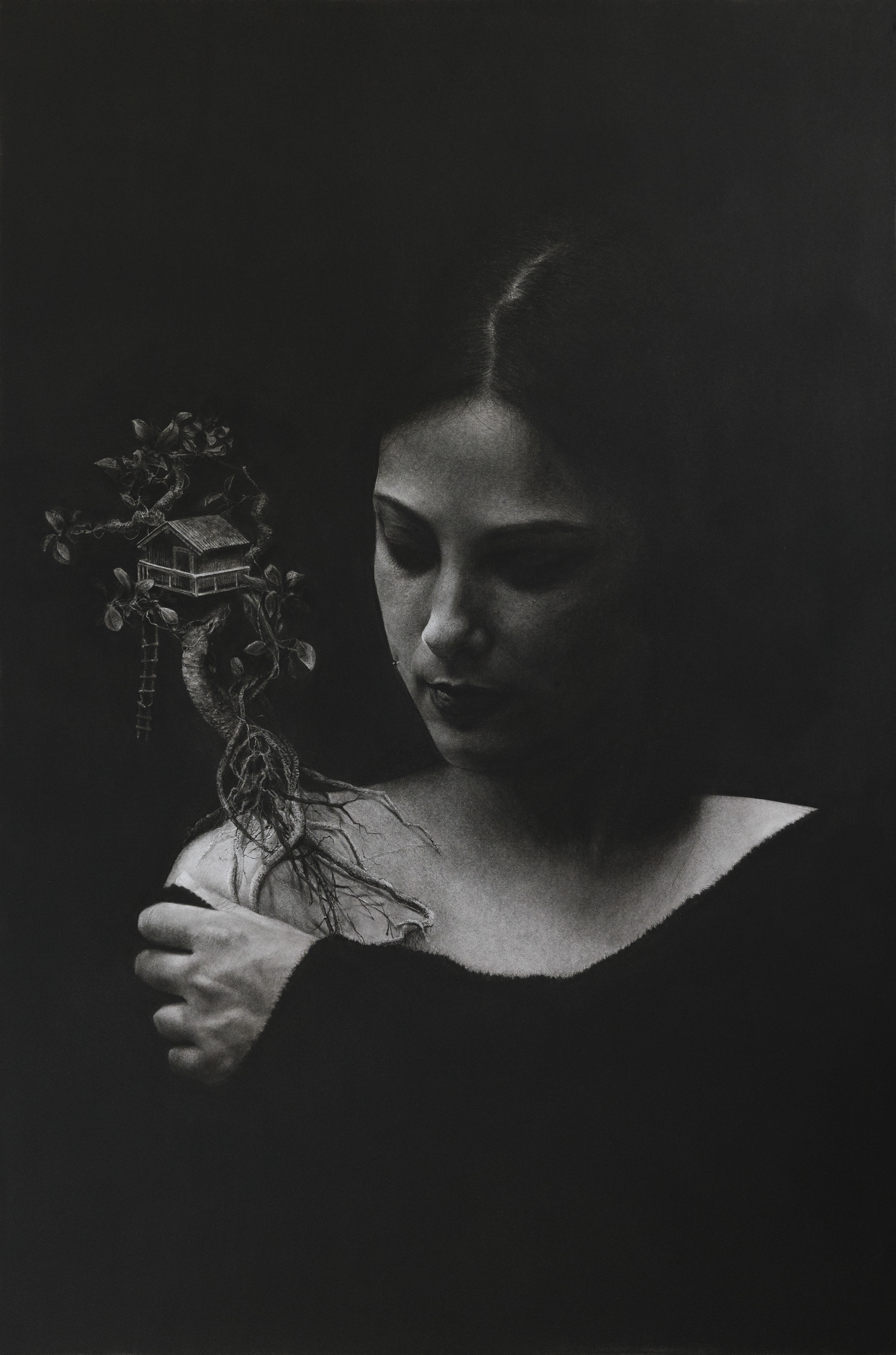 La Mère / Mother, 2025 graphite, fusain, pierre noire sur papier 40 x 60 cm