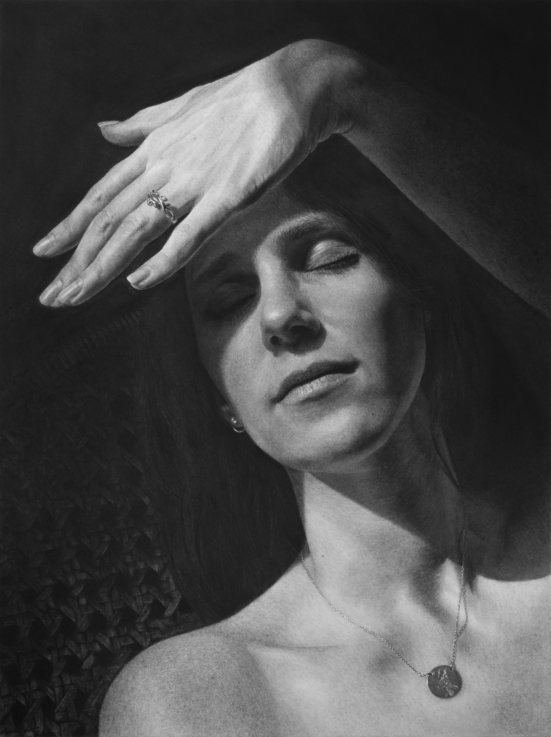 La Lumière / The Light, 2023 graphite, fusain, pierre noire sur papier 30 x 40 cm, encadrement 40 x 50 cm baguette en bois noir et verre musée