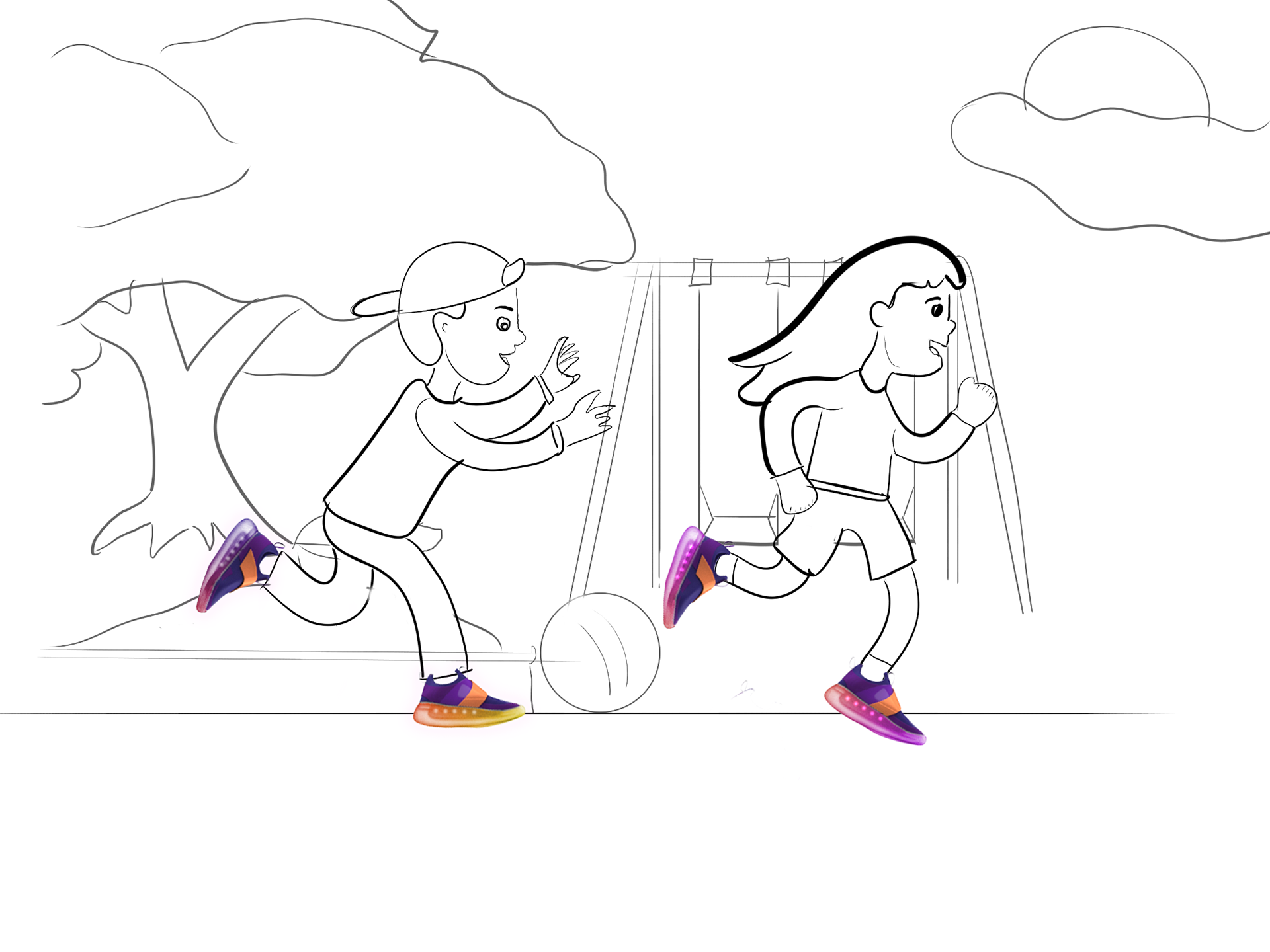 Shoe color and intensity change when certain milestones are reached.