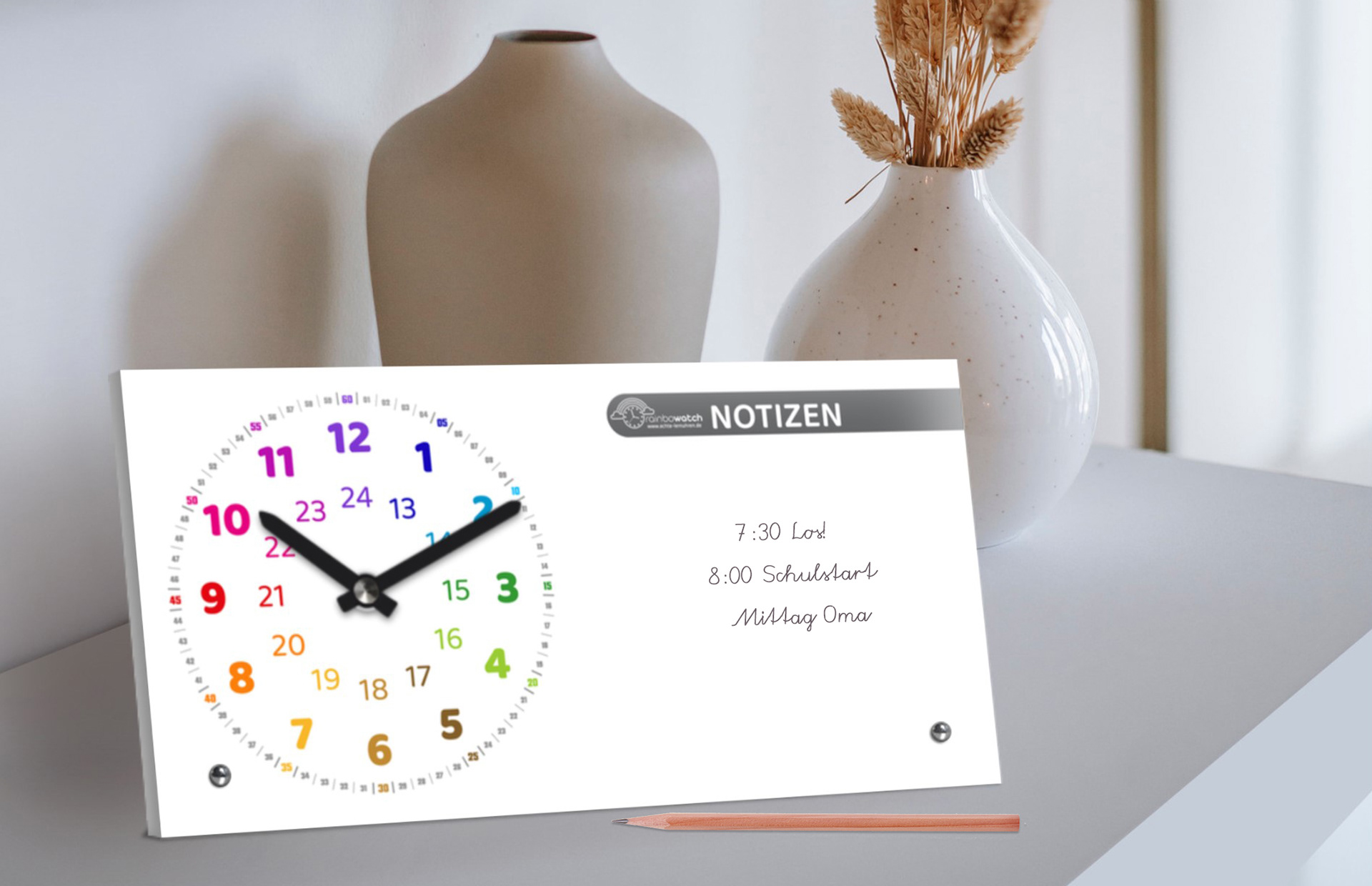Produktentwicklung Lernuhr als Tischuhr mit Notizfunktion