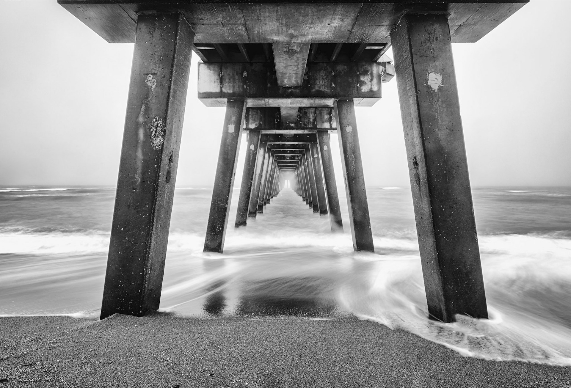 Foggy Venice Fishing Pier BW