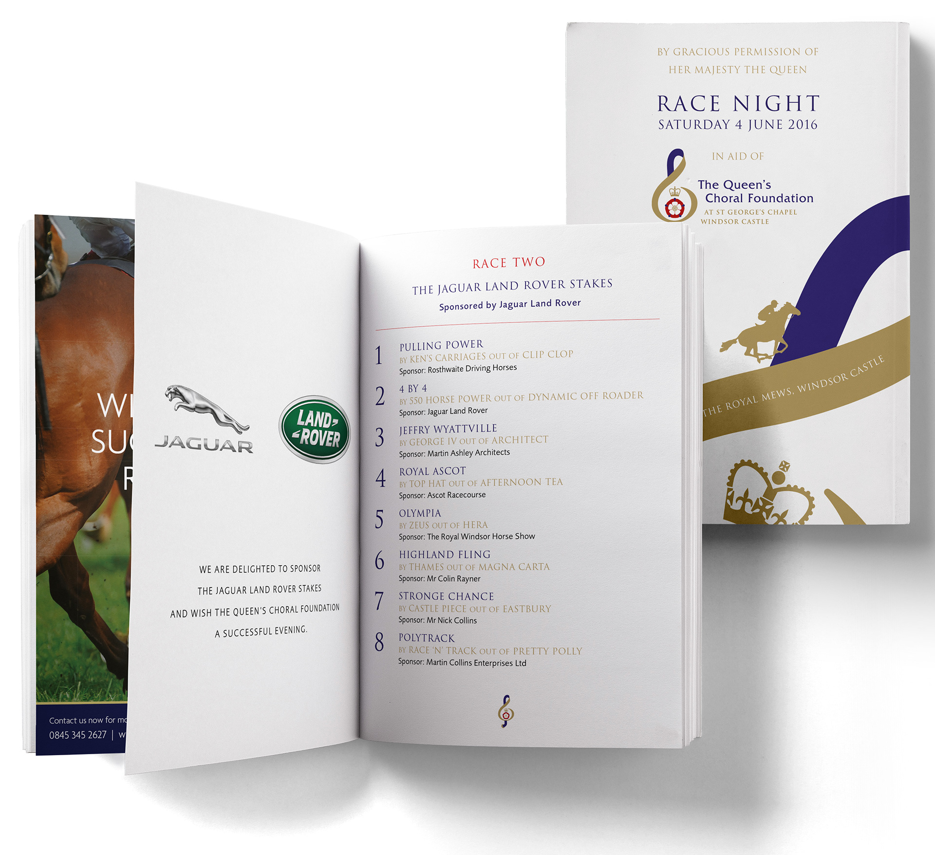 Brochure design and production for a brochure for Race Night at the Royal Mews, Windsor Castle