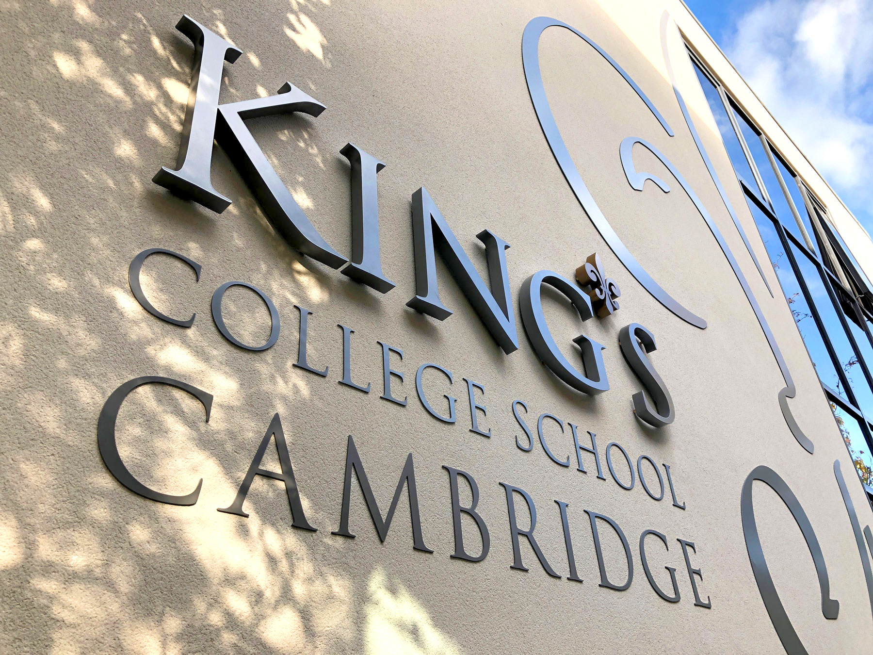 Logo design signage for King's College School Cambridge