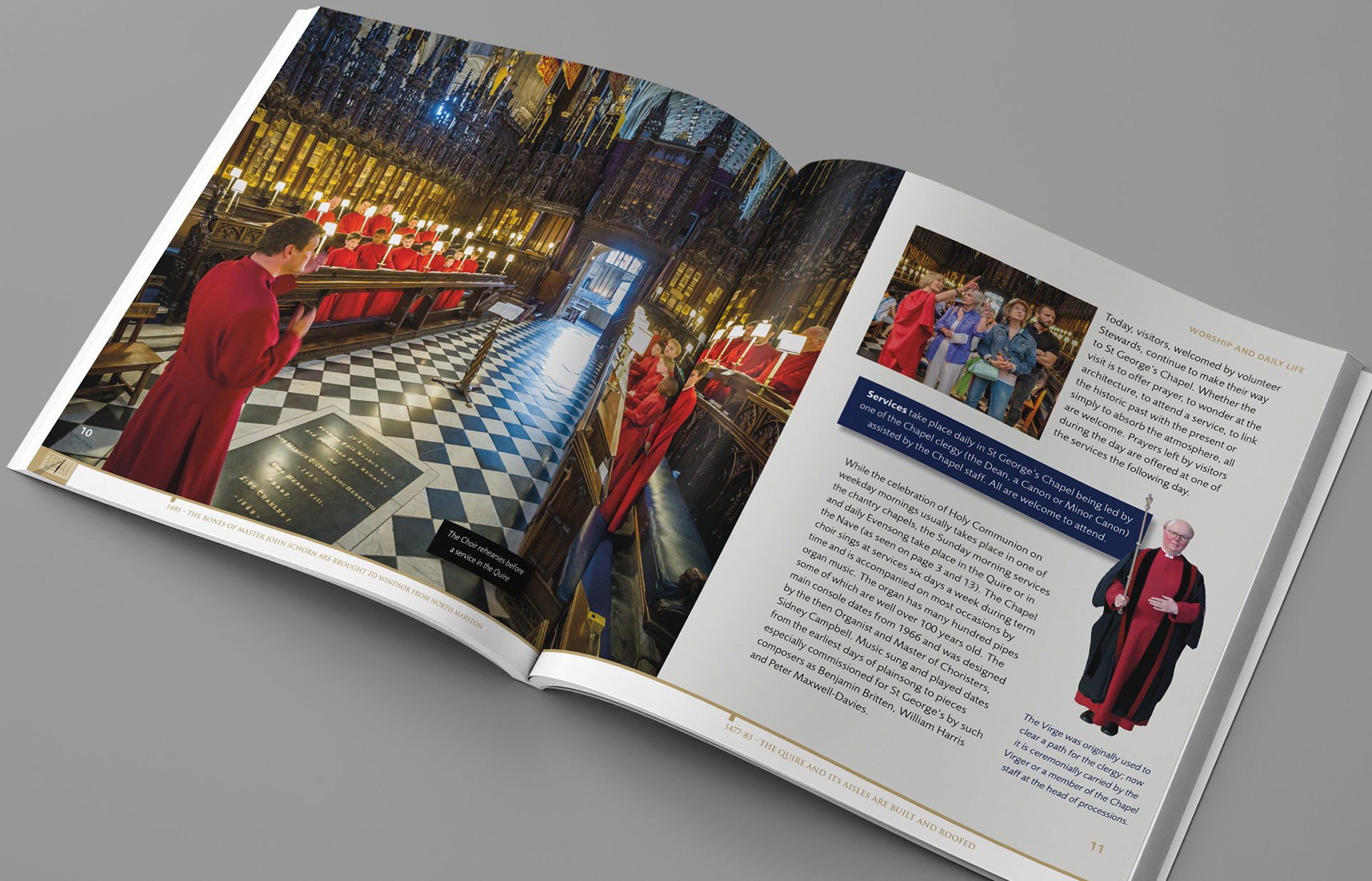 The guidebook describes the daily worship, music and visitors to St George's Chapel, Windsor Castle.