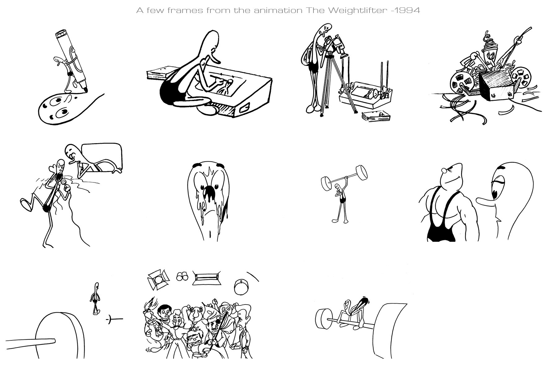 A few frames from the animation The Weightlifter -1994