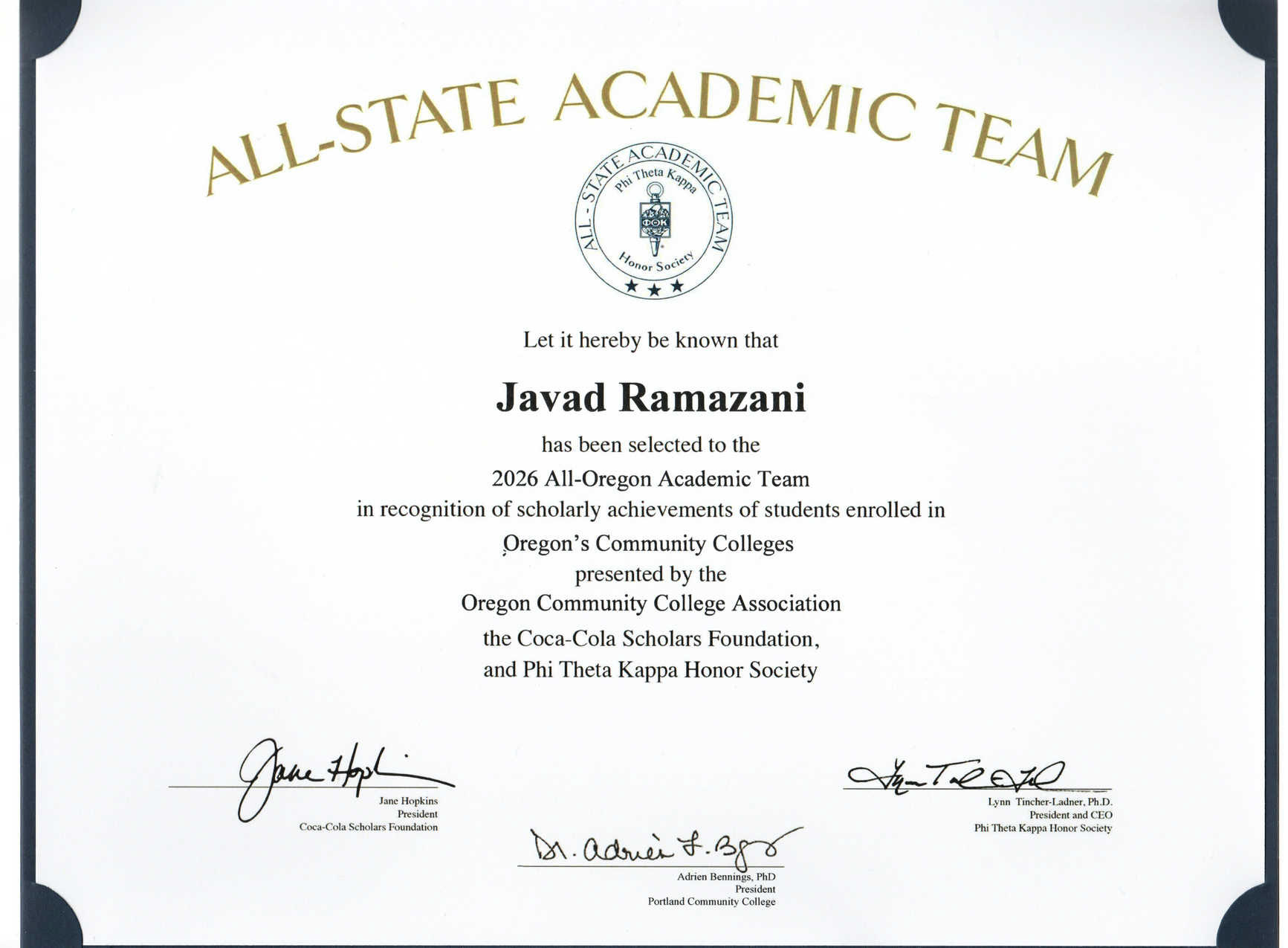 member of the 2026 All-Oregon Academic Team