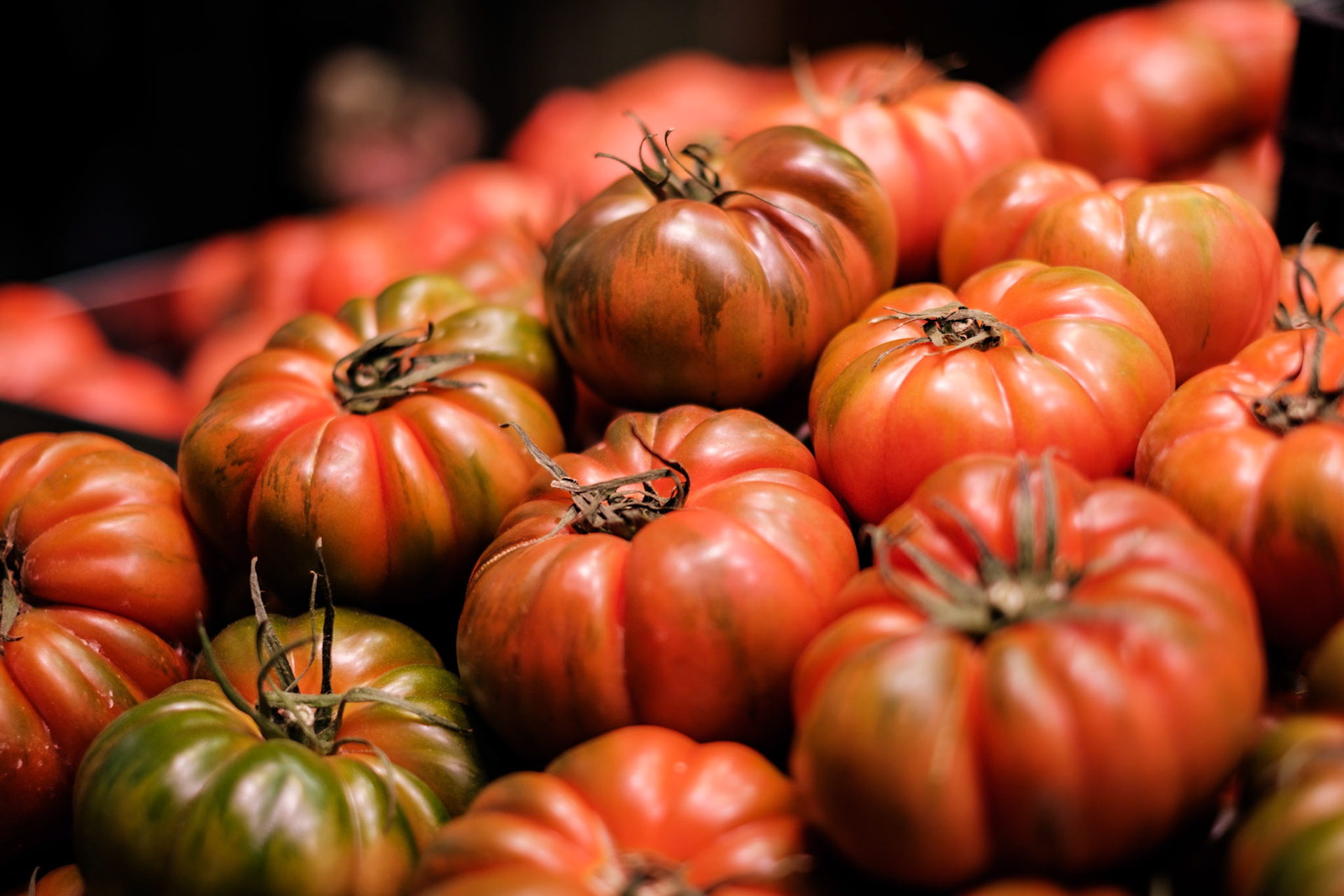 Tomato at market natural organic at sustainable fair market
