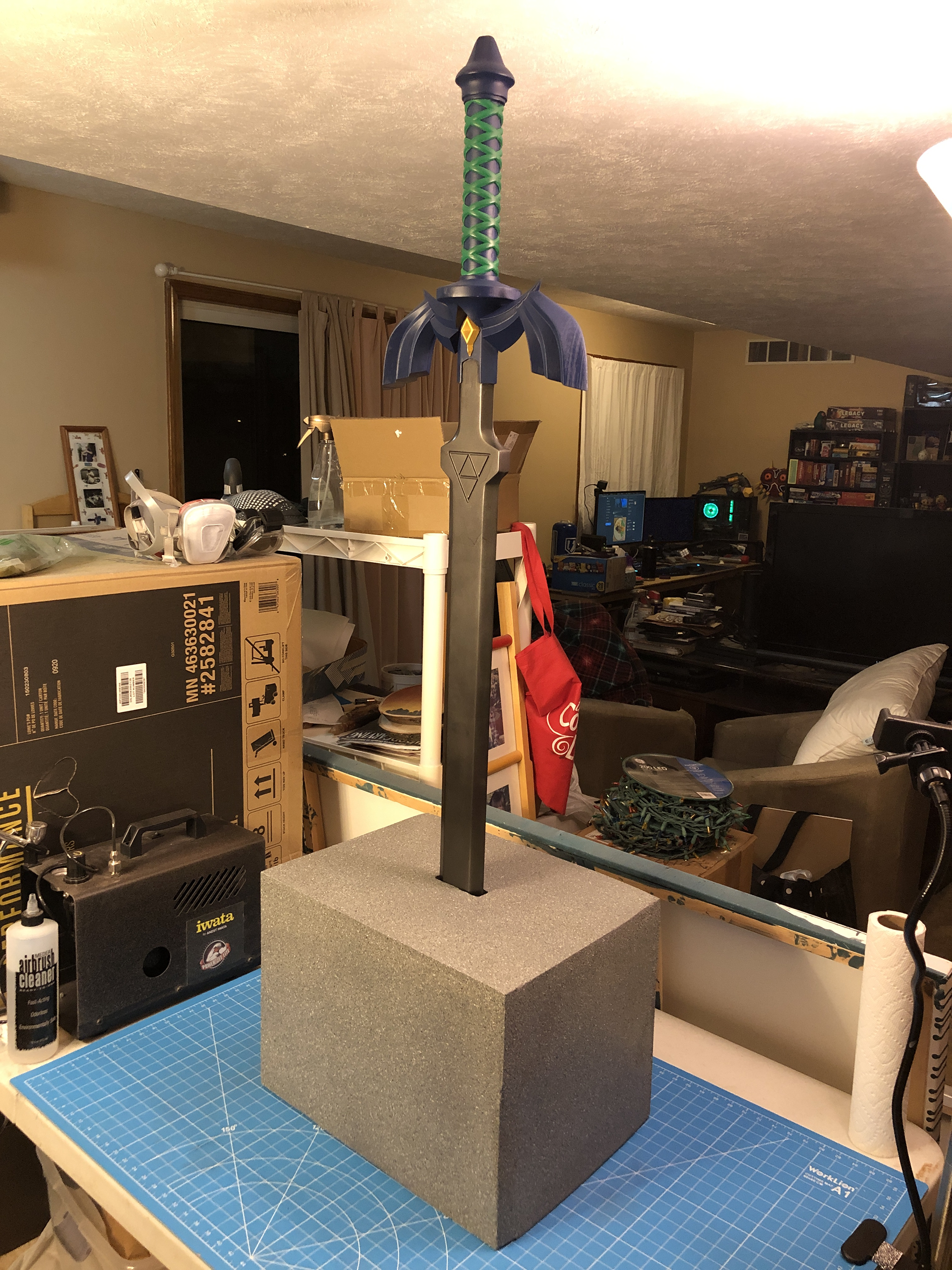 Finished Master Sword in foam base with stone paint