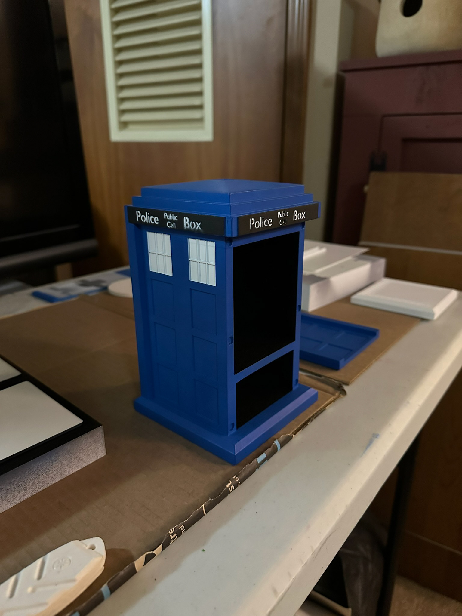 TARDIS deck box with nearly complete painting  drying