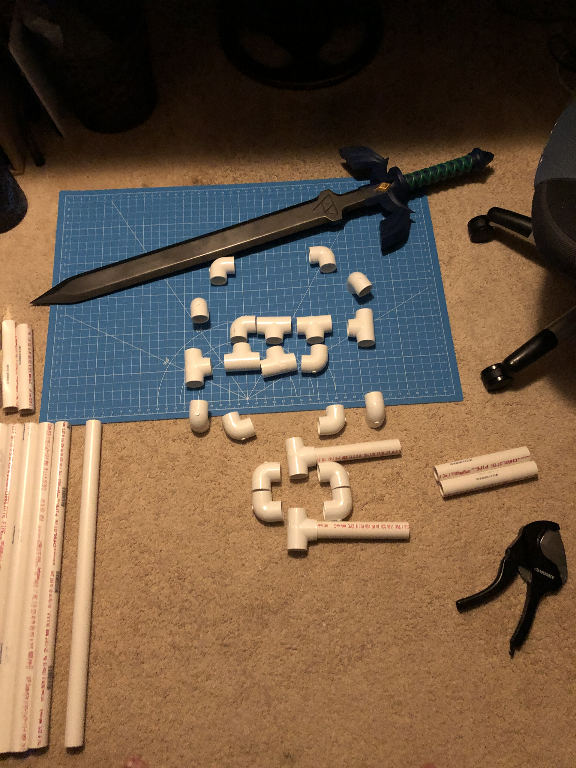 Finished Master Sword with PVC pipe pieces for base skeleton