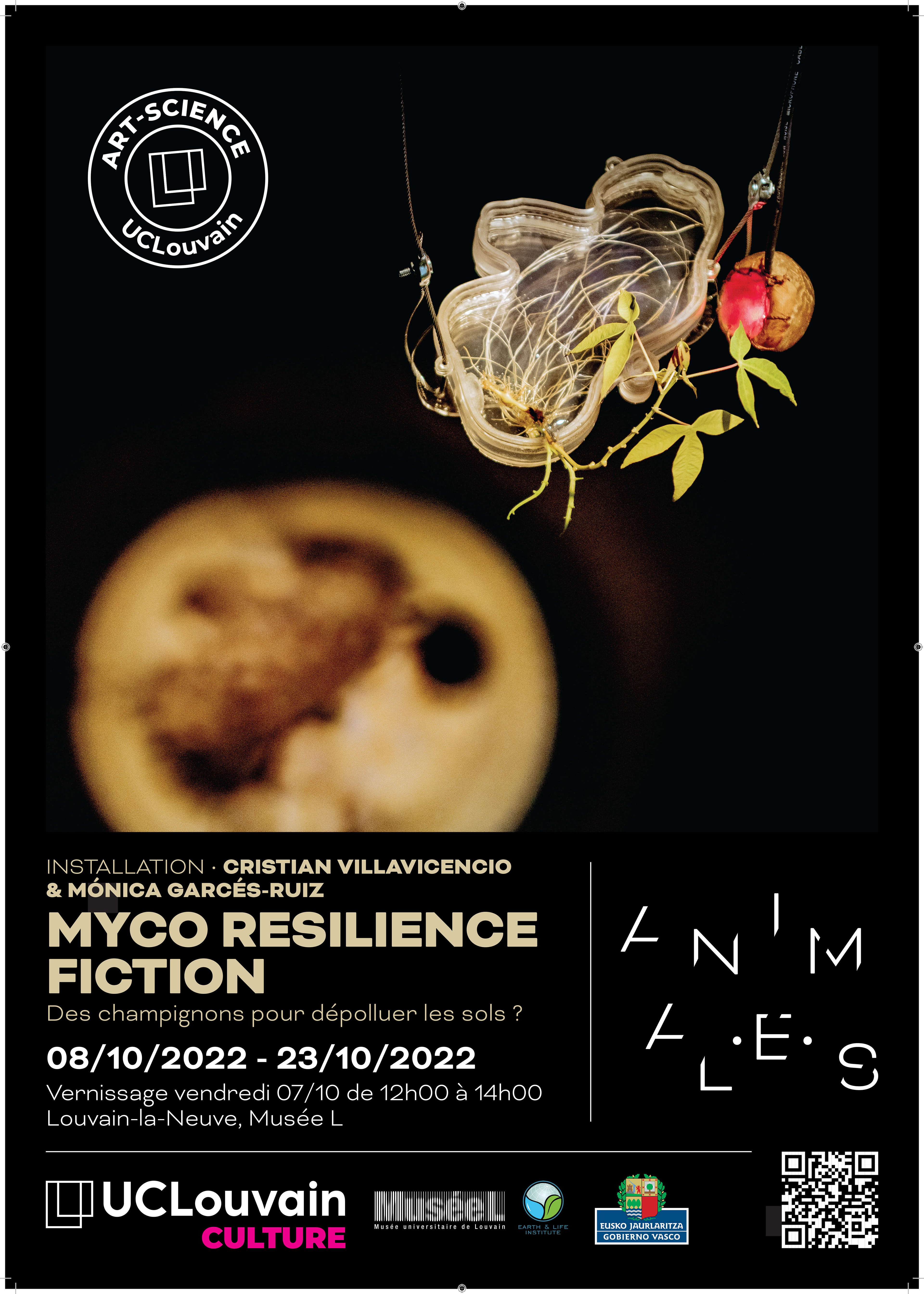 Myco Resilience Fiction'. Instalación escultórica, sonora y audiovisual en MuséeL Universidad Católica de Lovaina. 2022 - Bélgica