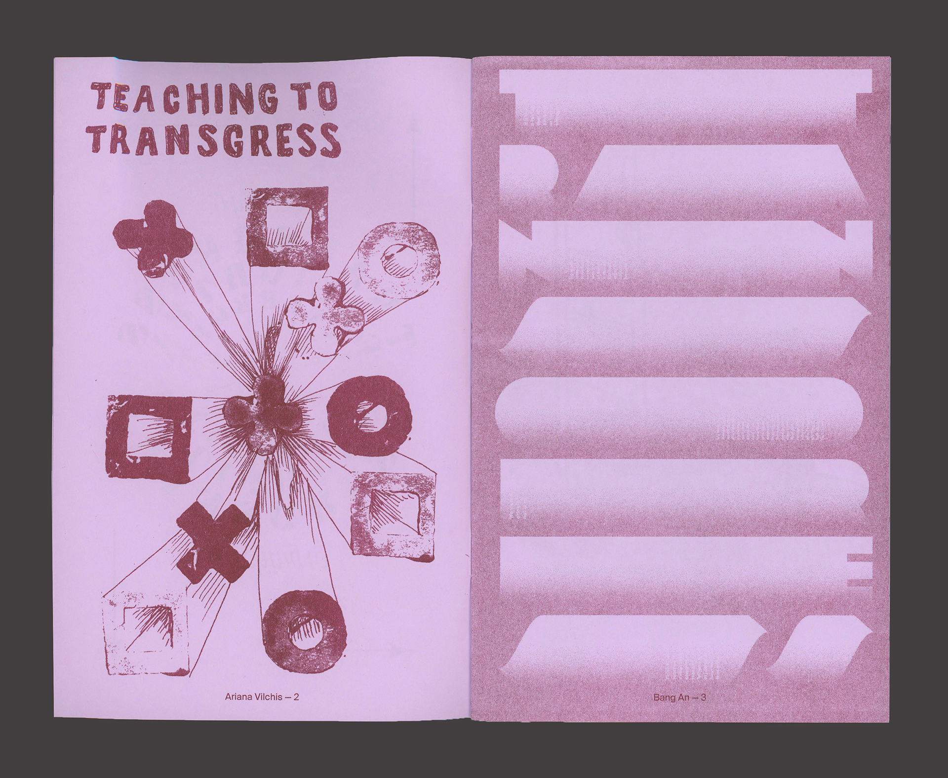 "Teaching to Transgress" spread (right page is Bang An's work)