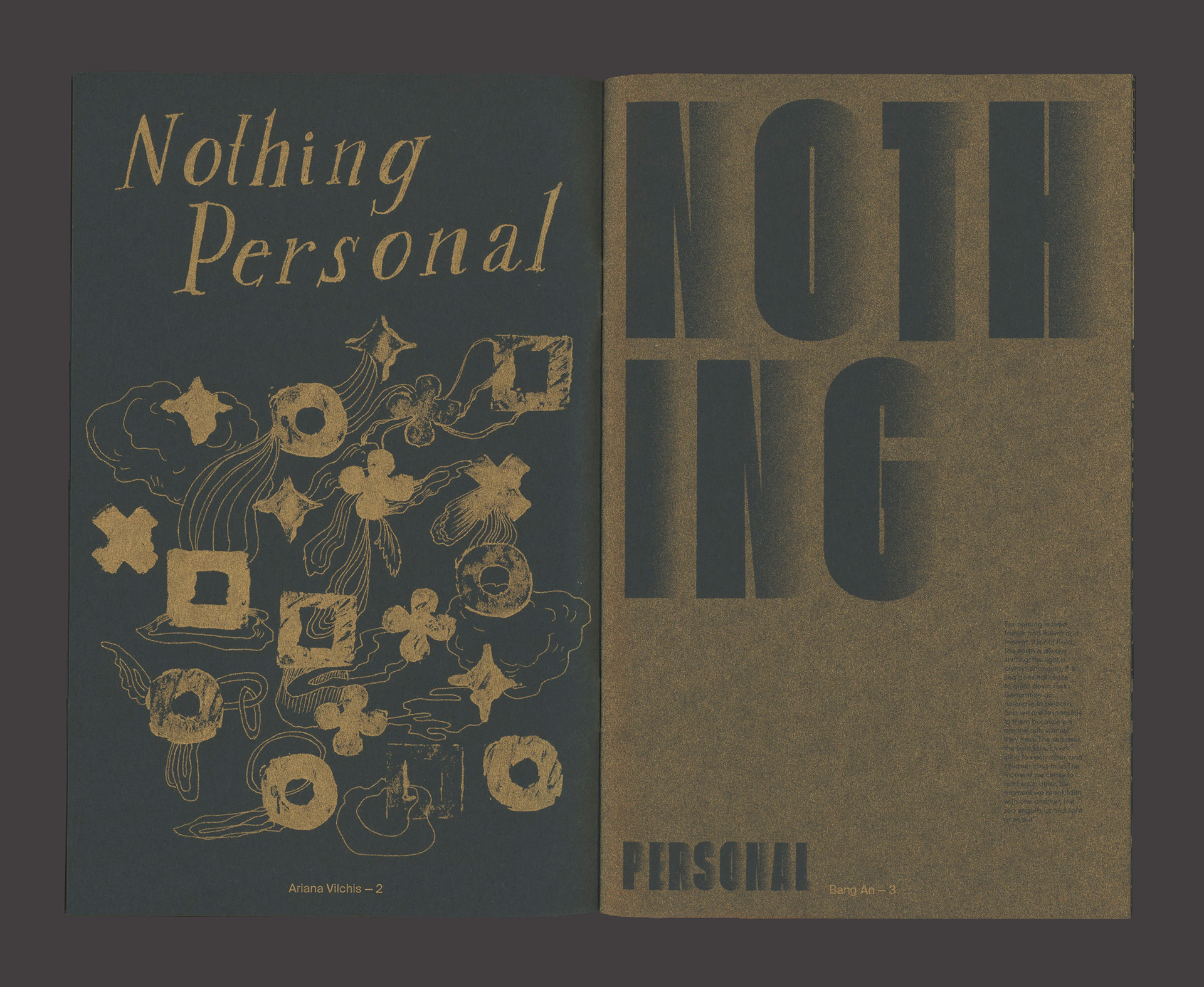 "Nothing Personal" spread (right page is Bang An's work)