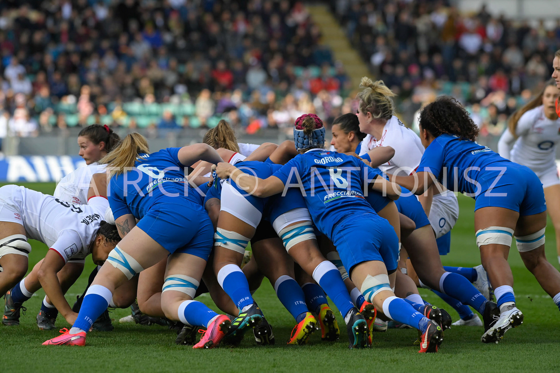 NORTHAMPTON, ENGLAND :Match action  during the  TikTok Women’s Six Nations  England Vs Italy at Franklin's Gardens on Sunday  April 2 , 2023 in Northampton, England.