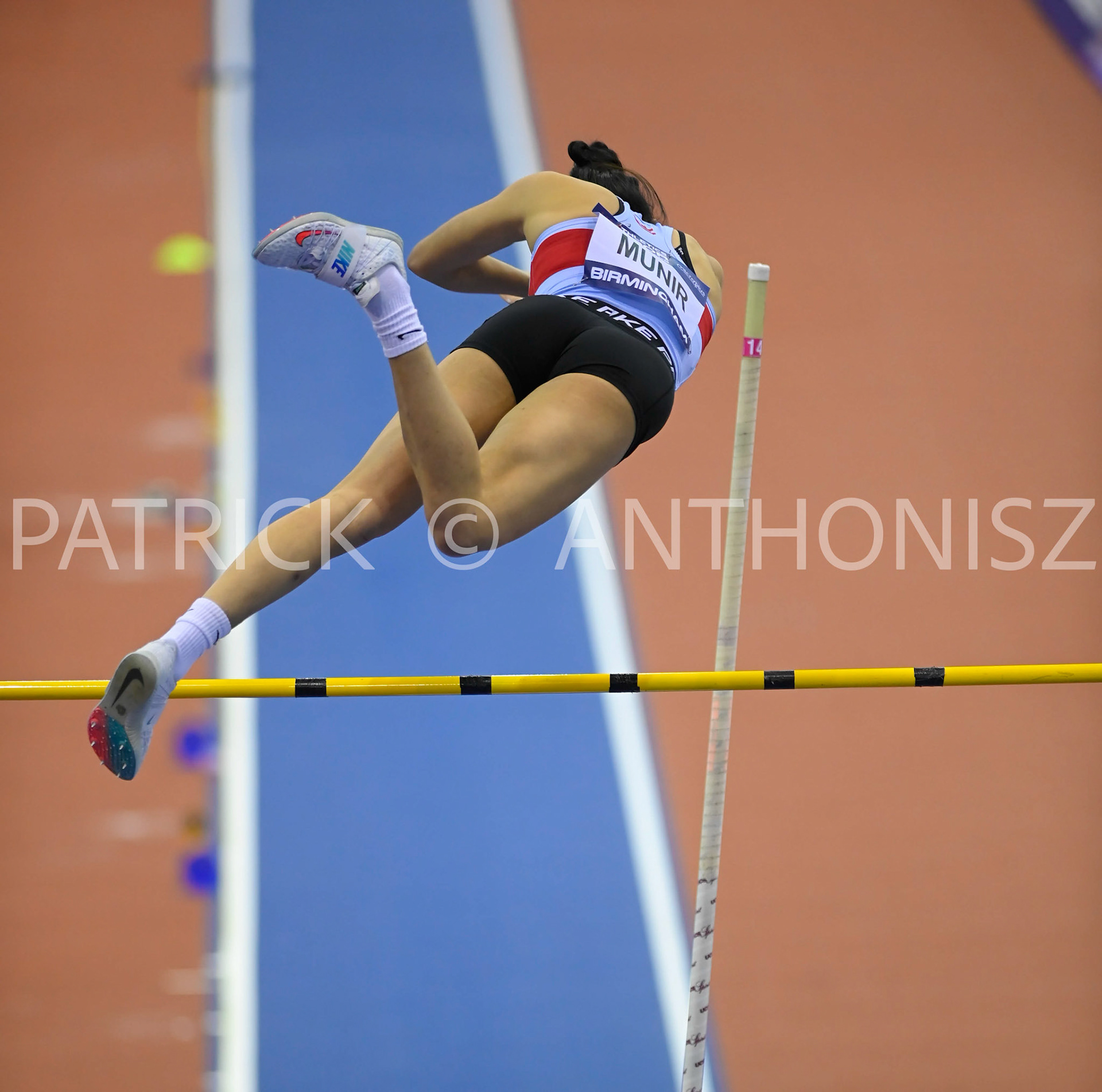 BIRMINGHAM, ENGLAND - FEBRUARY 18: Nemiah Munir in the Pole Vault day 1 at  the UK Athletics Indoor Championships at the Utilita Arena, Birmingham , England