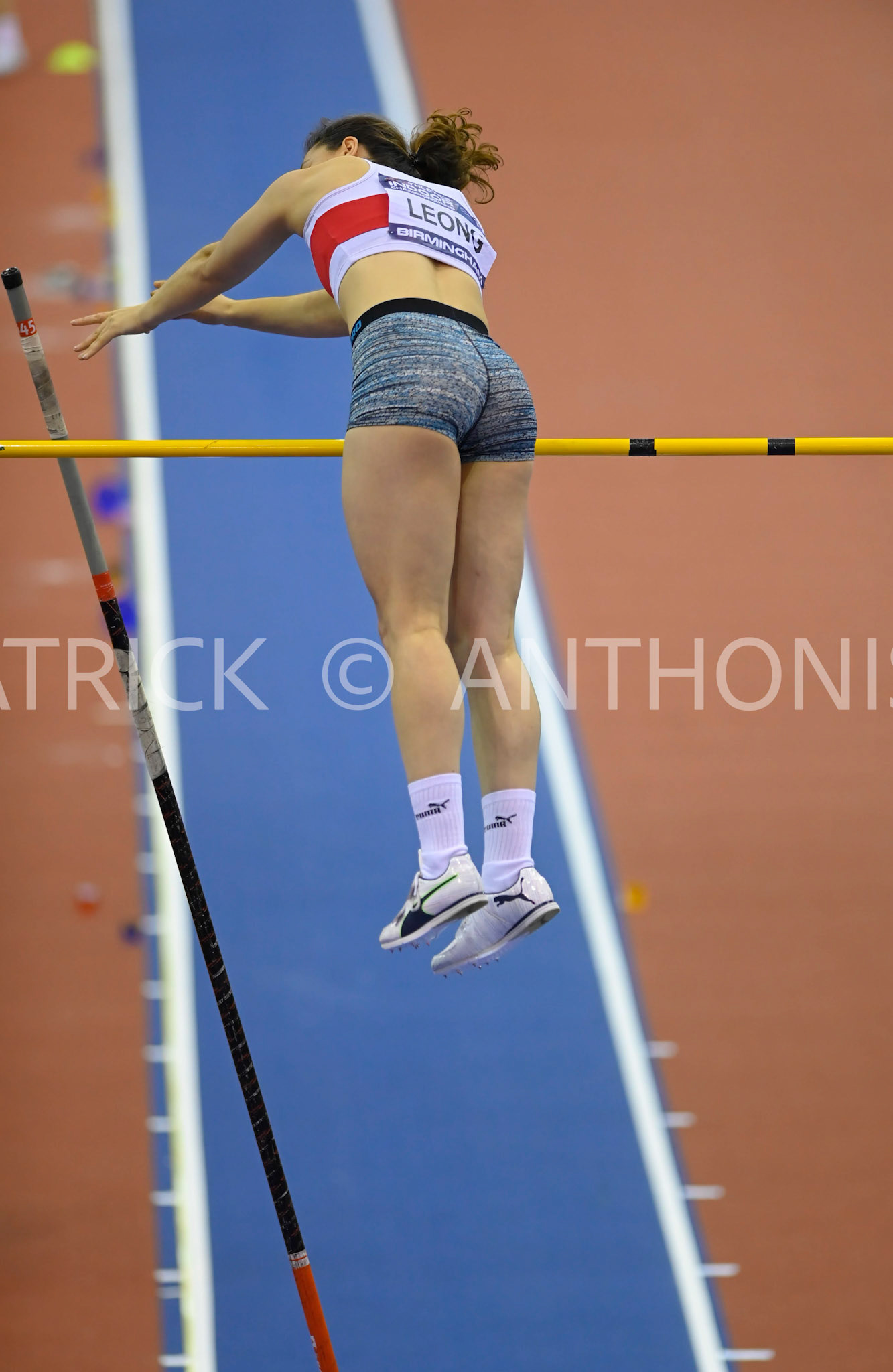 BIRMINGHAM, ENGLAND - FEBRUARY 18:Esther Leong in the Pole Vault during day 1 at  the UK Athletics Indoor Championships at the Utilita Arena, Birmingham , England