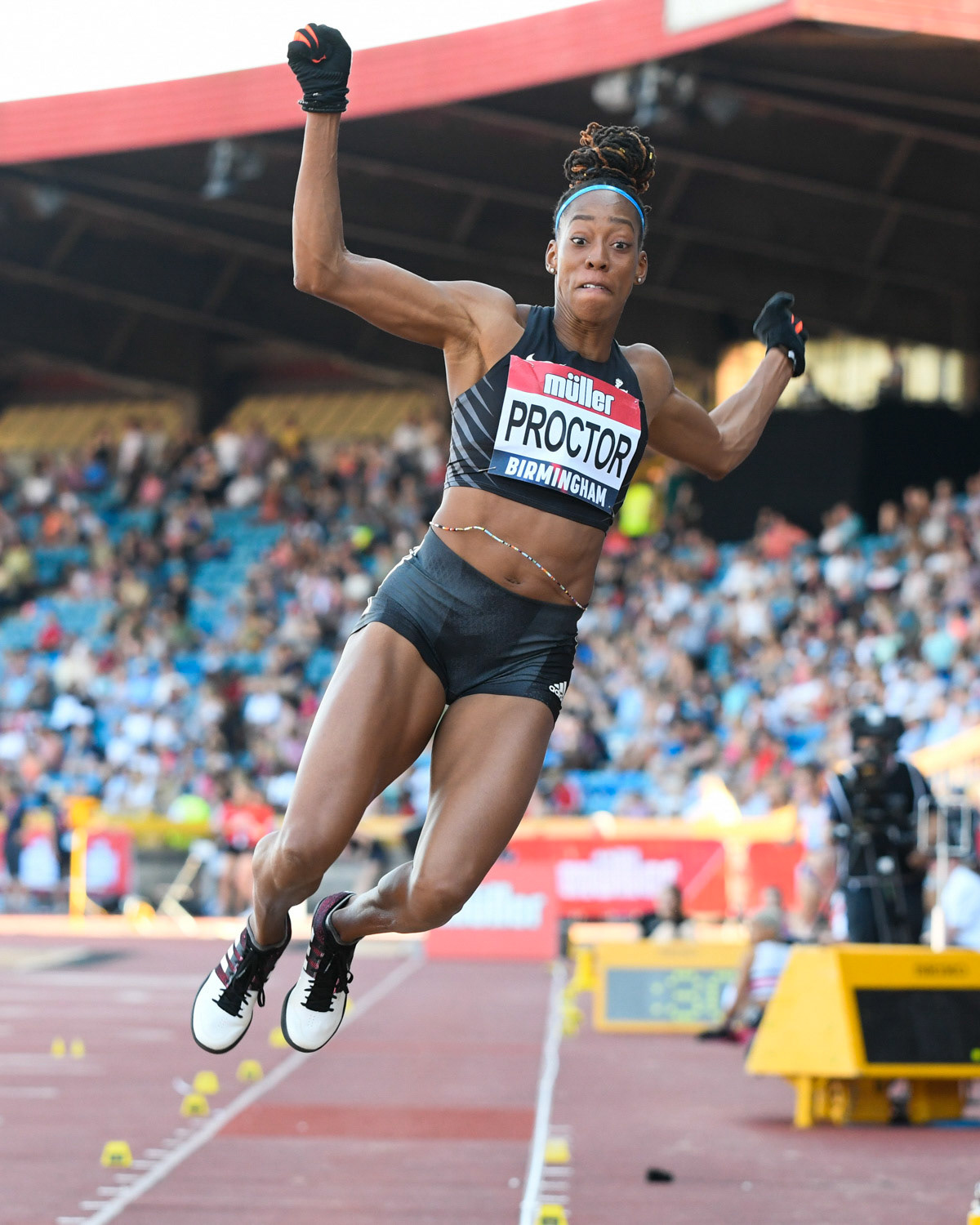 Birmingham, UK. 25th August, 2019. Share PROCTOR  of   BIRCHFIELD HARRIES  in  action during  the  women’s Long Jump at the Muller British Athletics Championships  Alexander Stadium, Birmingham, England
