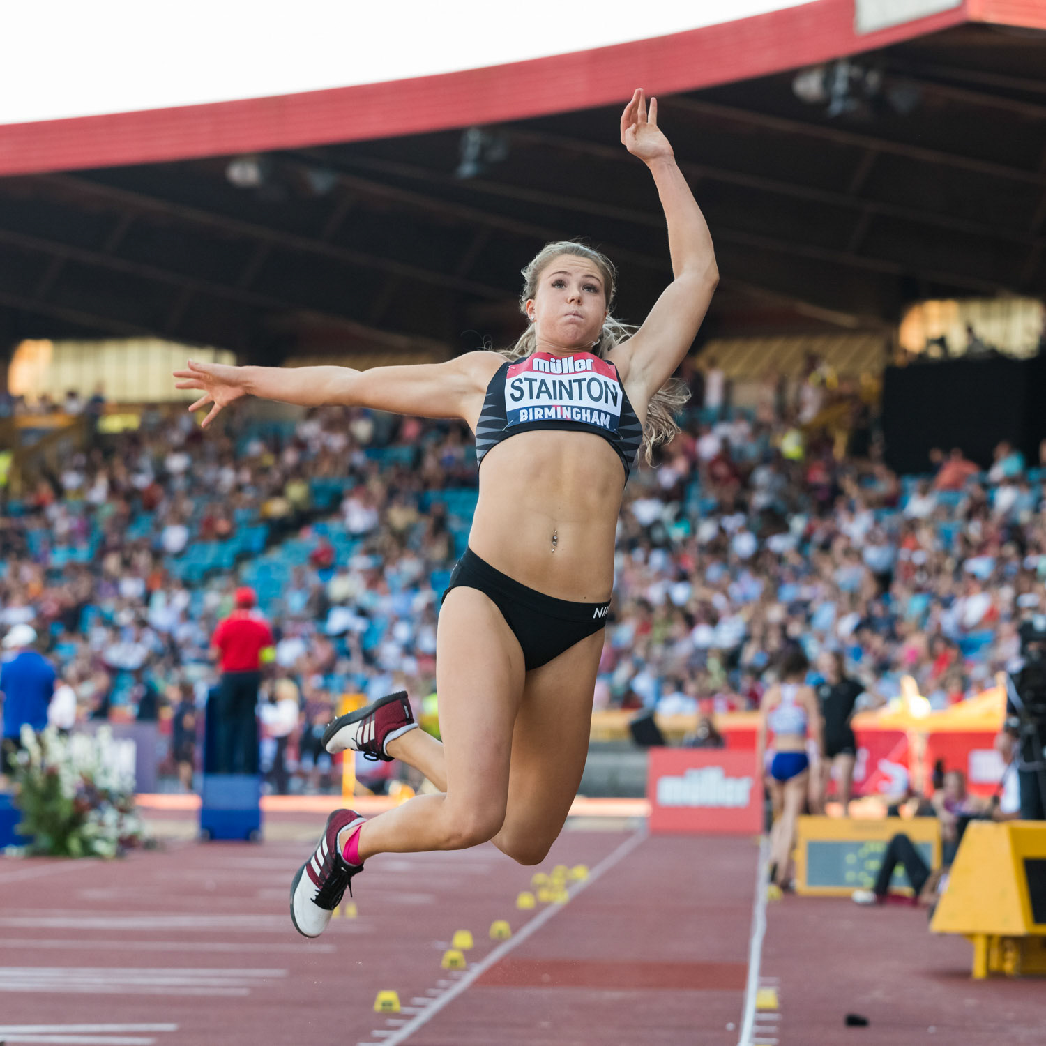 Birmingham, UK. 25th August, 2019. Katie STAINTON  of  BIRCHFIELD HARRIES  in  action during  the  women’s Long Jump at the Muller British Athletics Championships  Alexander Stadium, Birmingham, England
