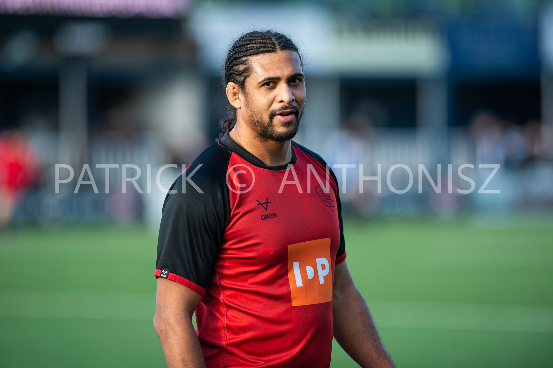 BUTTS PARK ARENA Coventry ,England 29th of January 2022 : NILE DACRES of coventry  is seen during the  warm up prior to the  Greene King IPA Championship  match  between Coventry Rugby Vs Cornish Pirates  at Butts Park Arena Coventry UK .Final score: Coventry Rugby 21 :  31Cornish Pirates