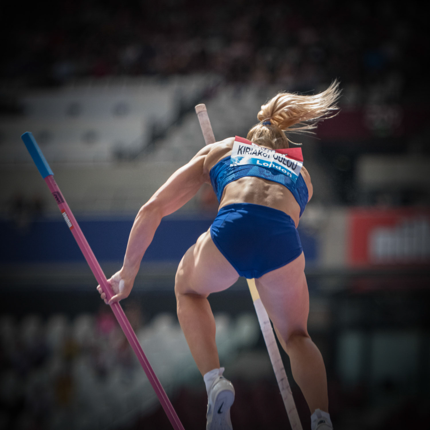 LONDON, ENGLAND - JULY 20: Nikoleta Kiriakopoulou of Greece  in action during the Women's Pole Vault  Day One  the Muller Anniversary Games IAAF Diamond League  at the London Stadium on July 20, 2019 London, England