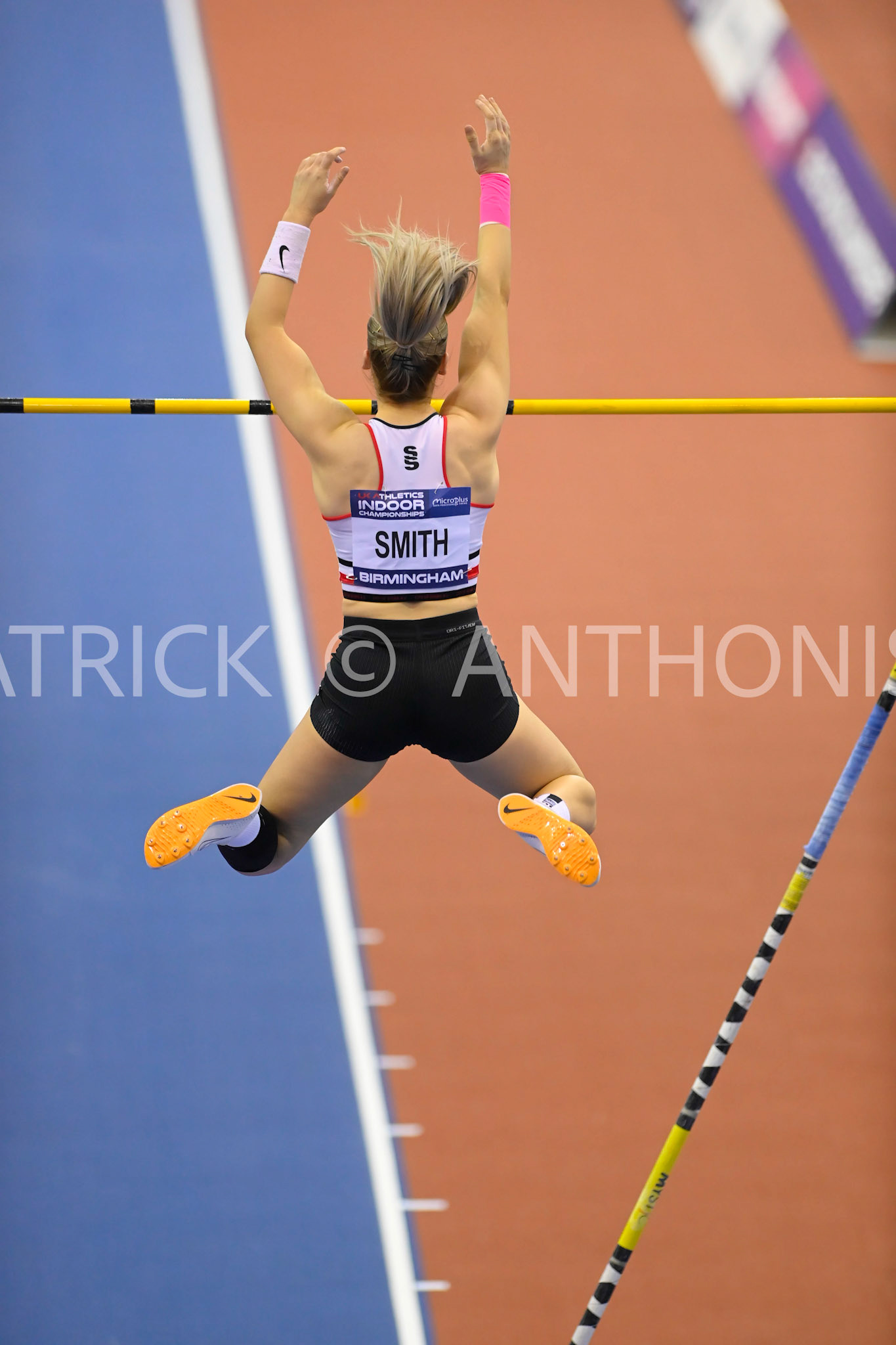 BIRMINGHAM, ENGLAND - FEBRUARY 18:Imogen Smith in the Pole Vault  day 1 at the UK Athletics Indoor Championships at the Utilita Arena, Birmingham , England