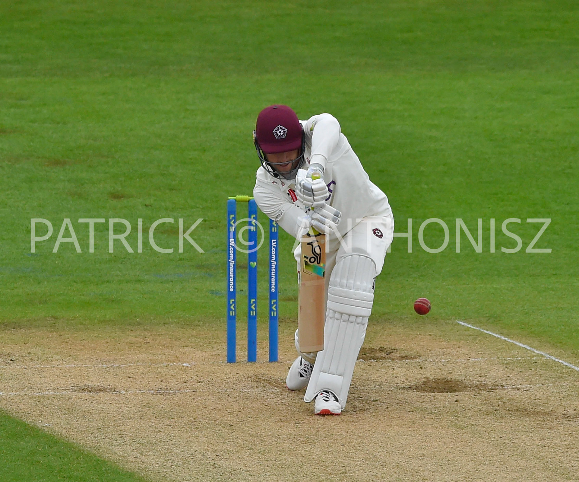 NORTHAMPTON, ENGLAND - April 15 2023 : Rob Keogh in action Day 3 of the LV= Insurance County Championship match between Northamptonshire and   Sat  April  15 at The County Ground  in Northampton, England.
