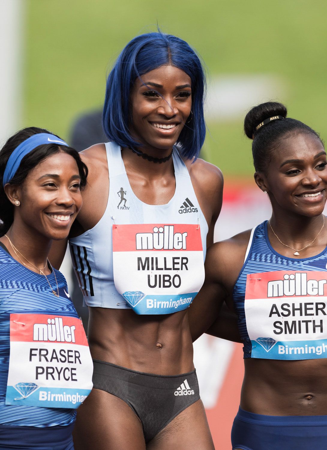 Birmingham. UK.. 18 August 2019: The Women's 200m race Shaunae Miller-Ubio, Dina Asher-Smith and Shelley-Ann Fraser-Pryce at the Muller Grand Prix Birmingham - IAAF Diamond League - at the Alexander Stadium, Birmingham, England on 18 August 2019