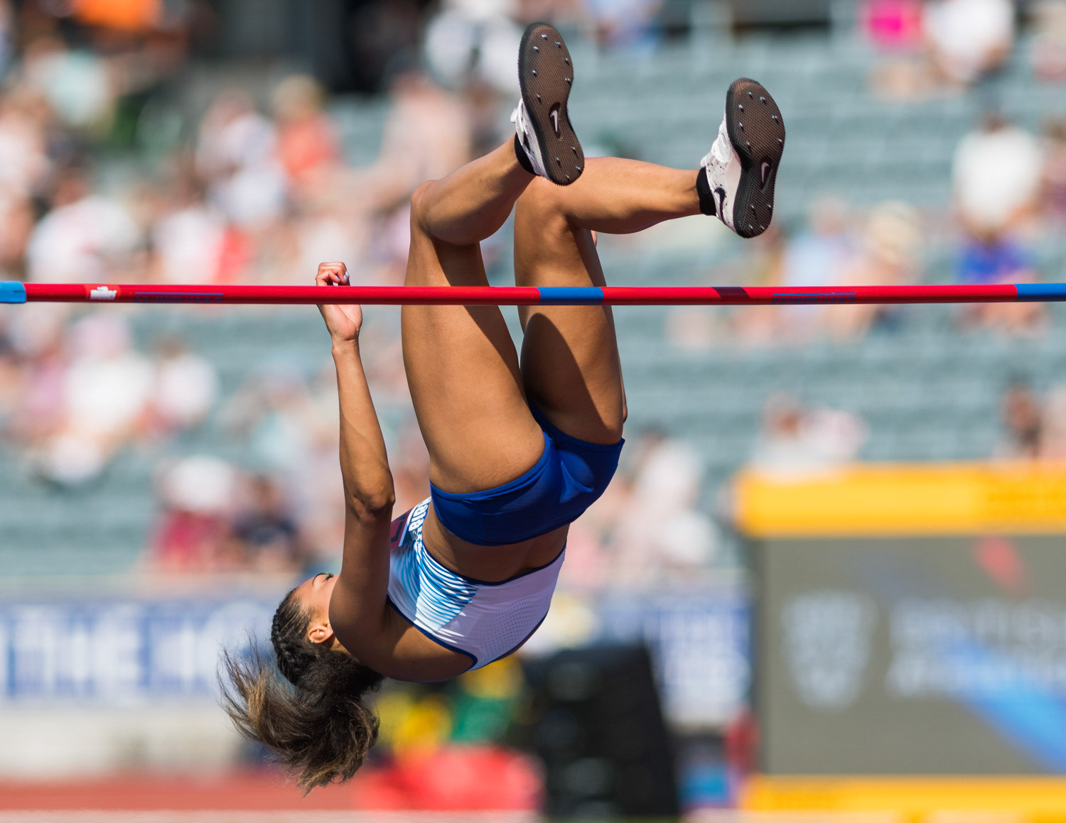Birmingham, UK. 25th August, 2019.  Morgan LAKE  of  WSE  HOUNSLOW   in action during  the  women’s  High Jump at the Muller British Athletics Championships  Alexander Stadium, Birmingham, England