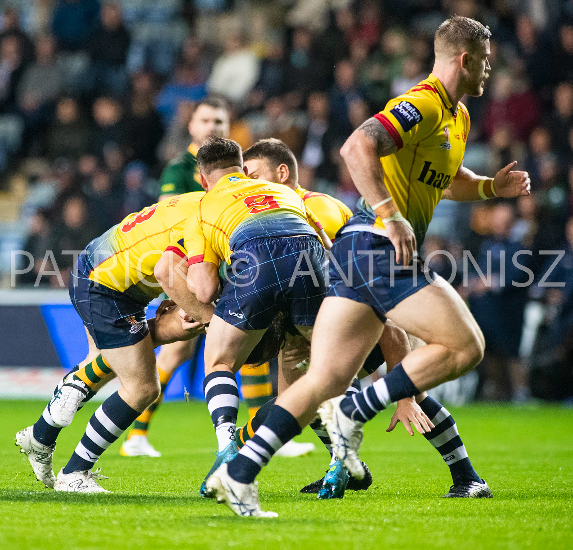 Coventry England  21st October:  Match action during the Rugby League World Cup 2021 between Australia Vs Scotland  at  Coventry Building Society Arena on 21st October 2022 Australia 84: Scotland 0