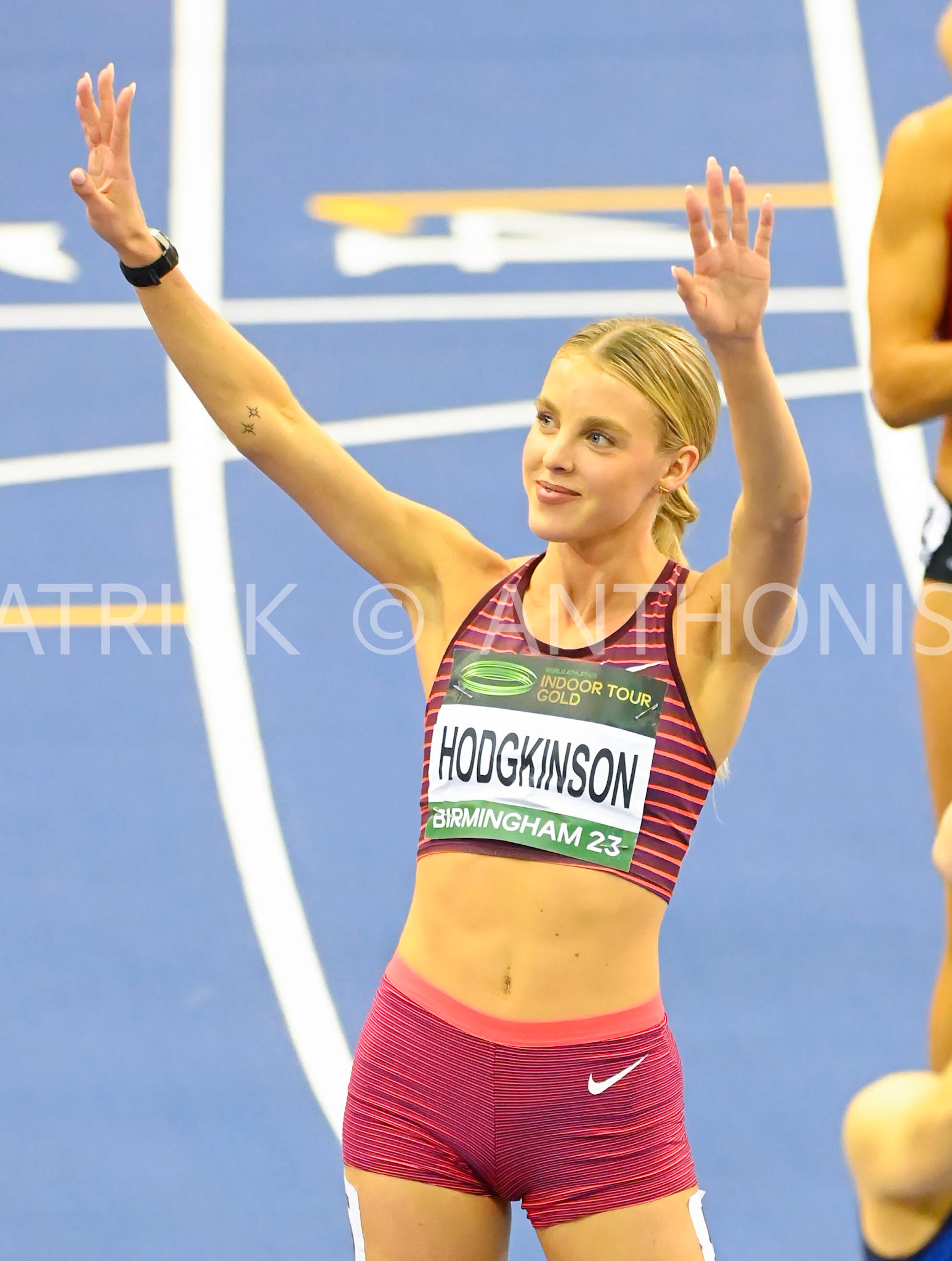 Birmingham, UK, 25 February 2023: HODGKINSON Keely waves to the crowds before the  GBR Women's 800 m Birmingham World Indoor Gold Tour Final  Utilita Arena, Birmingham on the 25 February , England