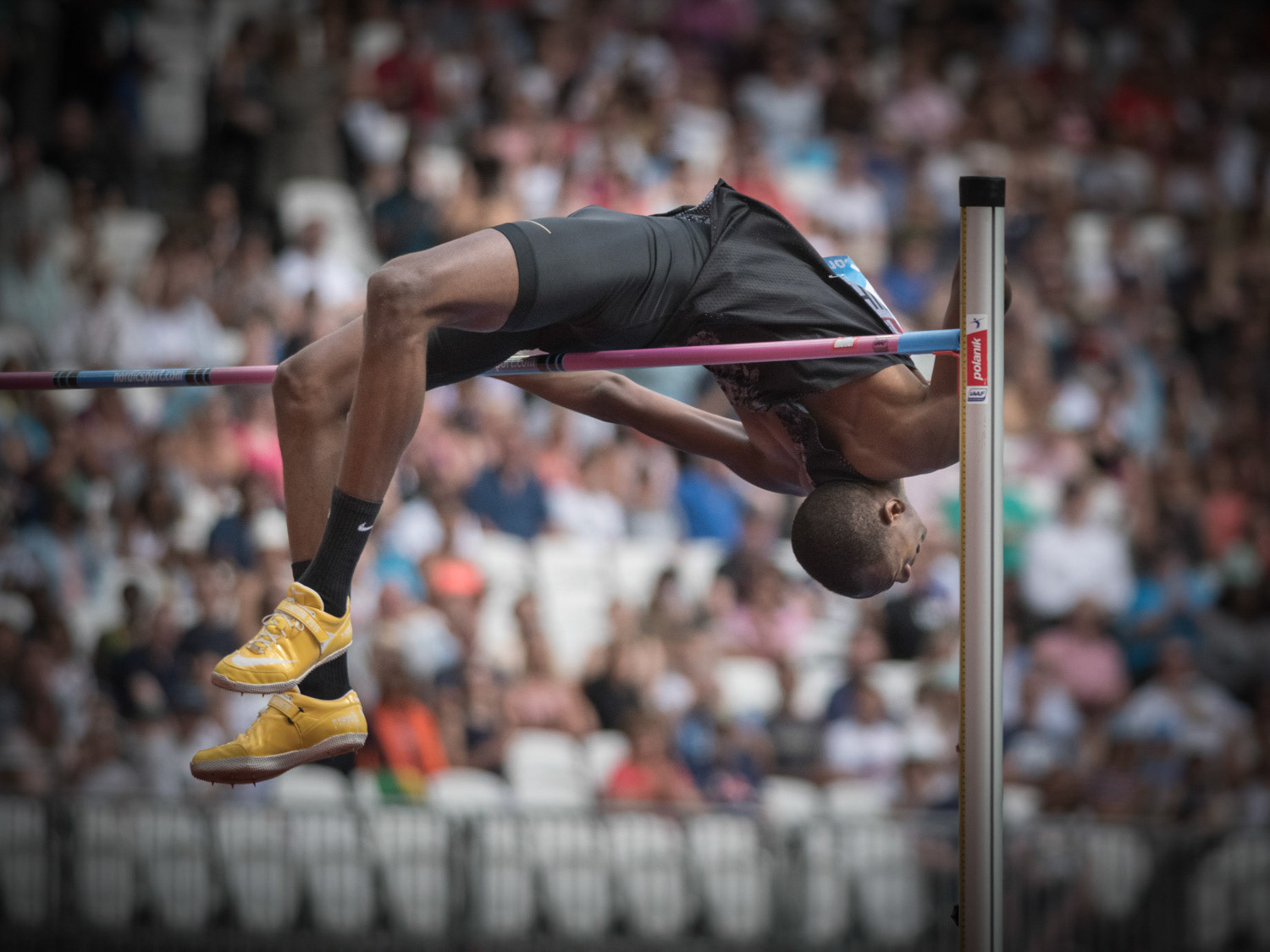 LONDON, ENGLAND - JULY 21: Mutaz Essa Barshim of Qatari competes in the Men's High Jump during Day Two  Muller Anniversary Games IAAF Diamond League  London Stadium on July 21, 2019 in London, England