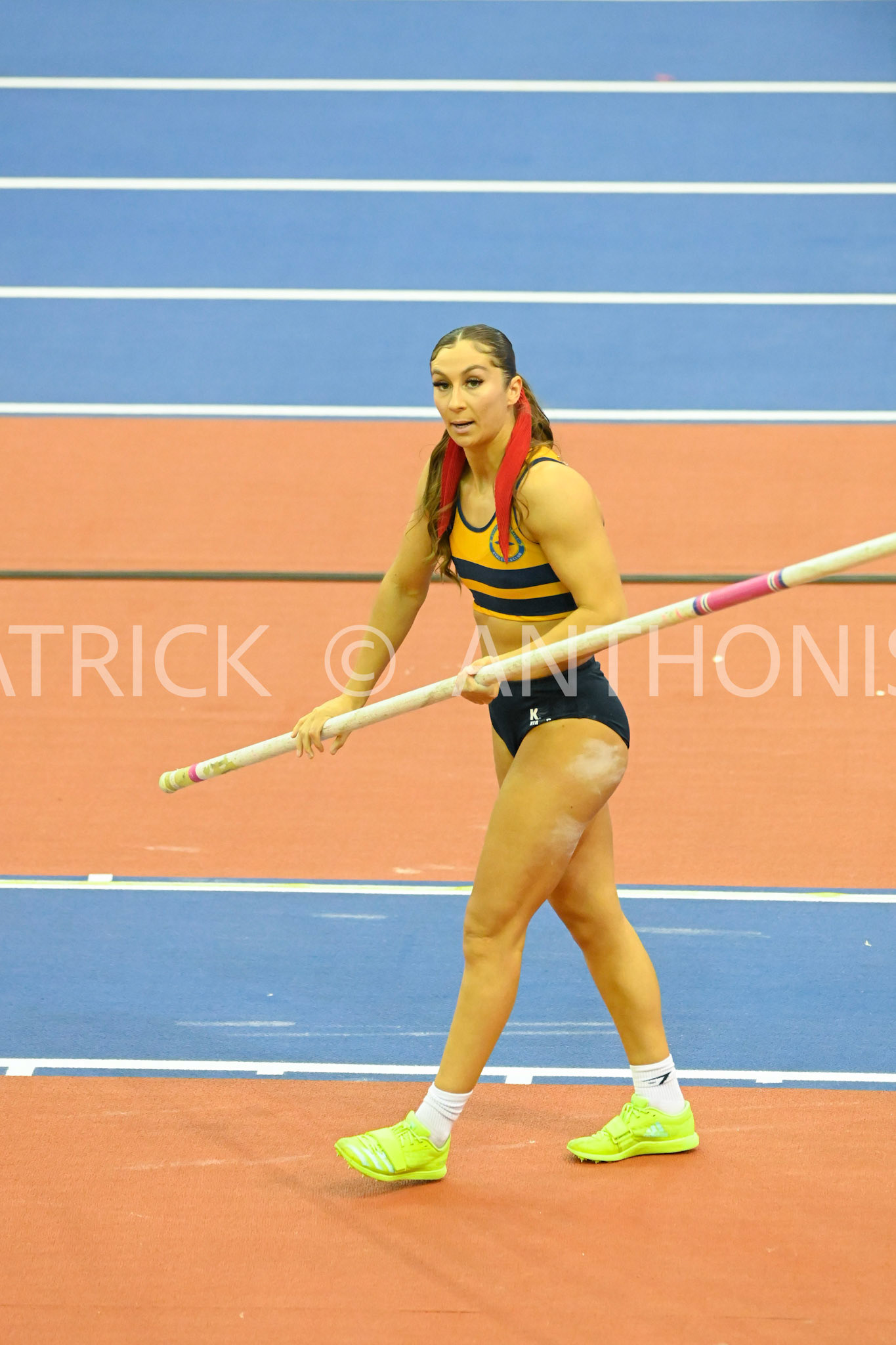 Birmingham, UK, 25 February 2023: IVE Jade GBR Women's Pole Vault competes in the Birmingham World Indoor Gold Tour Final  Utilita Arena, Birmingham on the 25 February , England