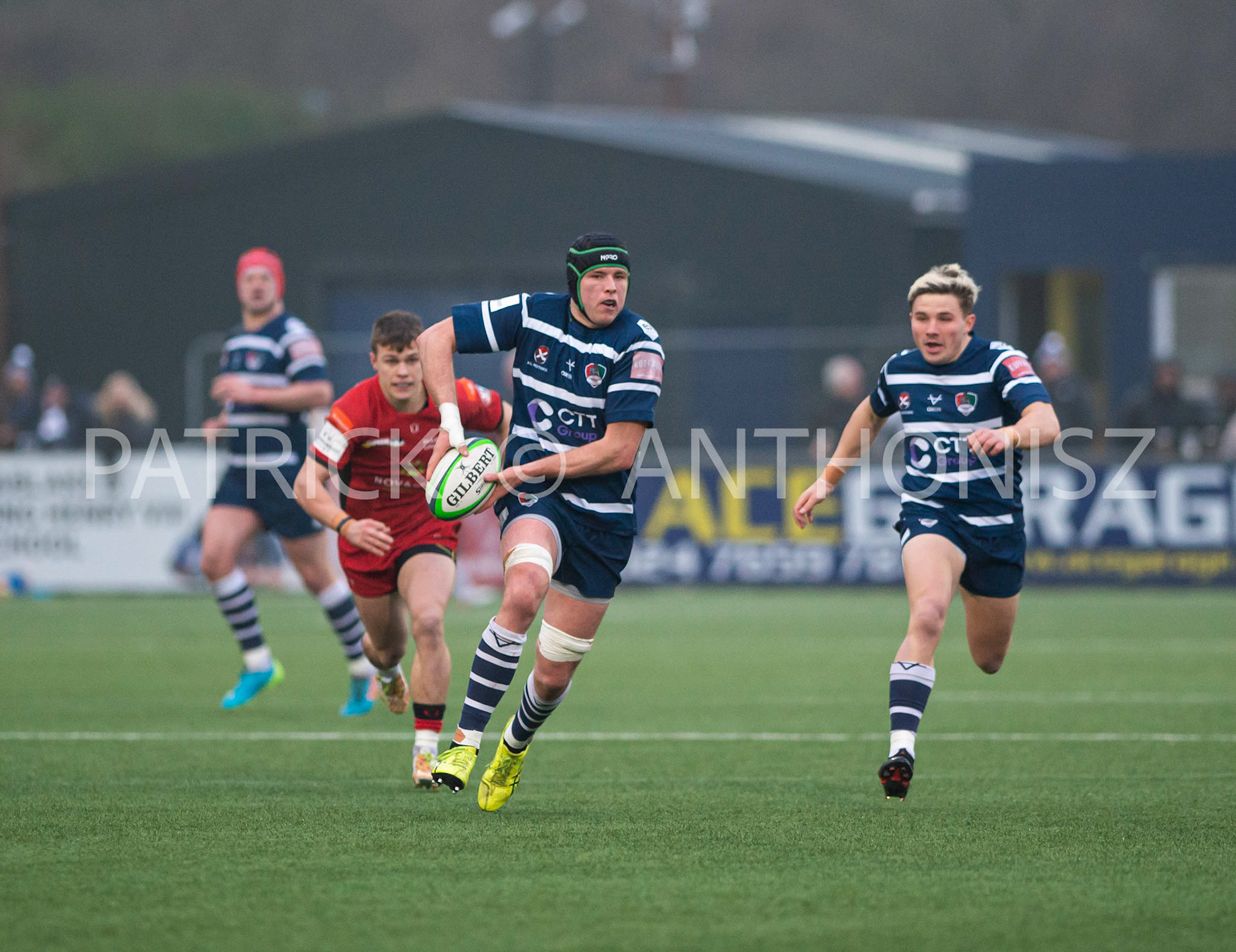 BUTTS PARK ARENA Coventry ,England 15th of January 2022 : Adam Peters of Coventry runs with the ball during the Greene King IPA Championship  match Round 14 between Coventry Rugby Vs Hartpury University  at Butts Park Arena Coventry UK .Final score: Coventry Rugby  34:  33 Hartpury University Rugby .