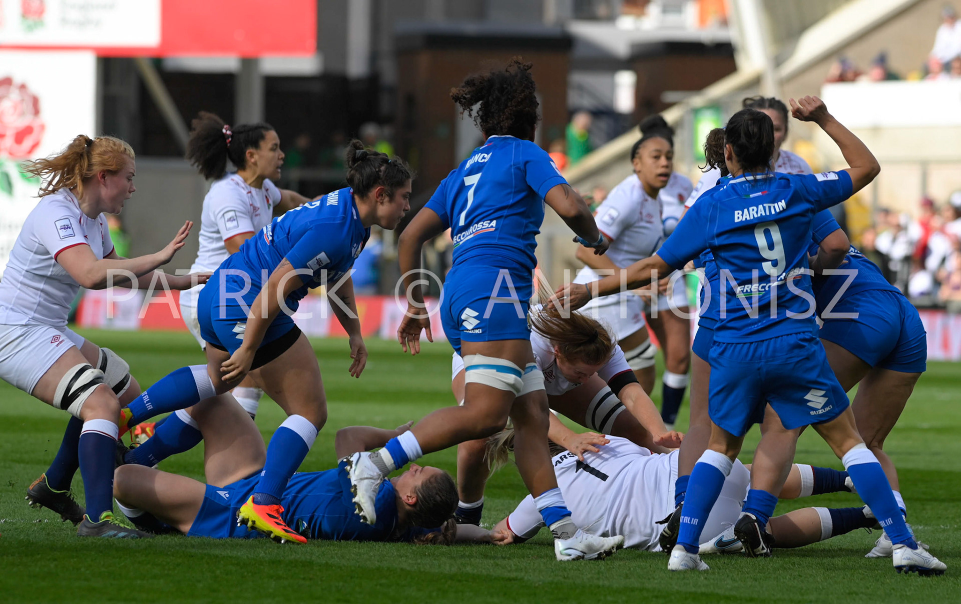 NORTHAMPTON, ENGLAND : Match action during the  TikTok Women’s Six Nations  England Vs Italy at Franklin's Gardens on Sunday  April 2 , 2023 in Northampton, England.