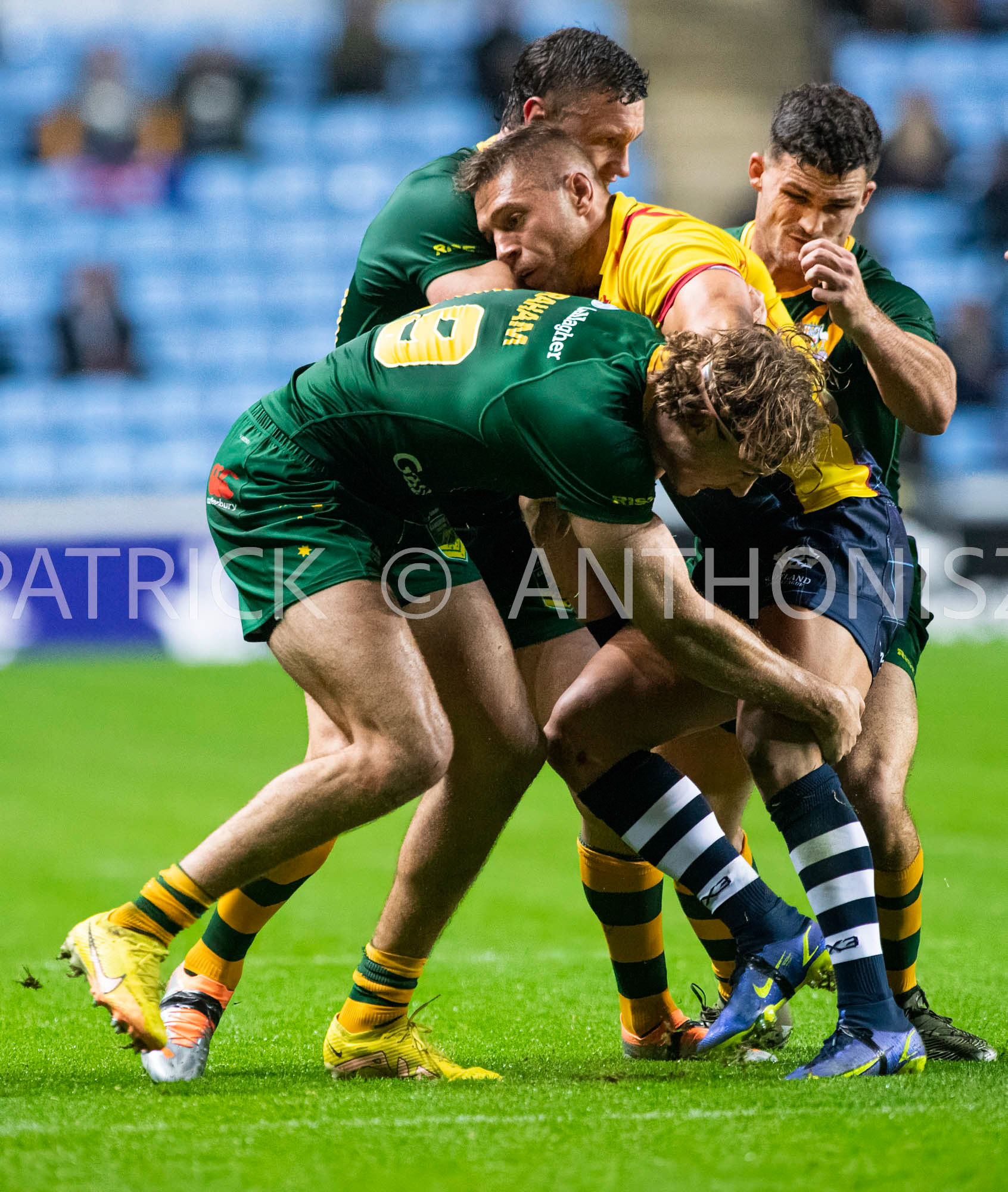 Coventry England  21st October:  Match action during the Rugby League World Cup 2021 between Australia Vs Scotland  at  Coventry Building Society Arena on 21st October 2022 Australia 84: Scotland 0