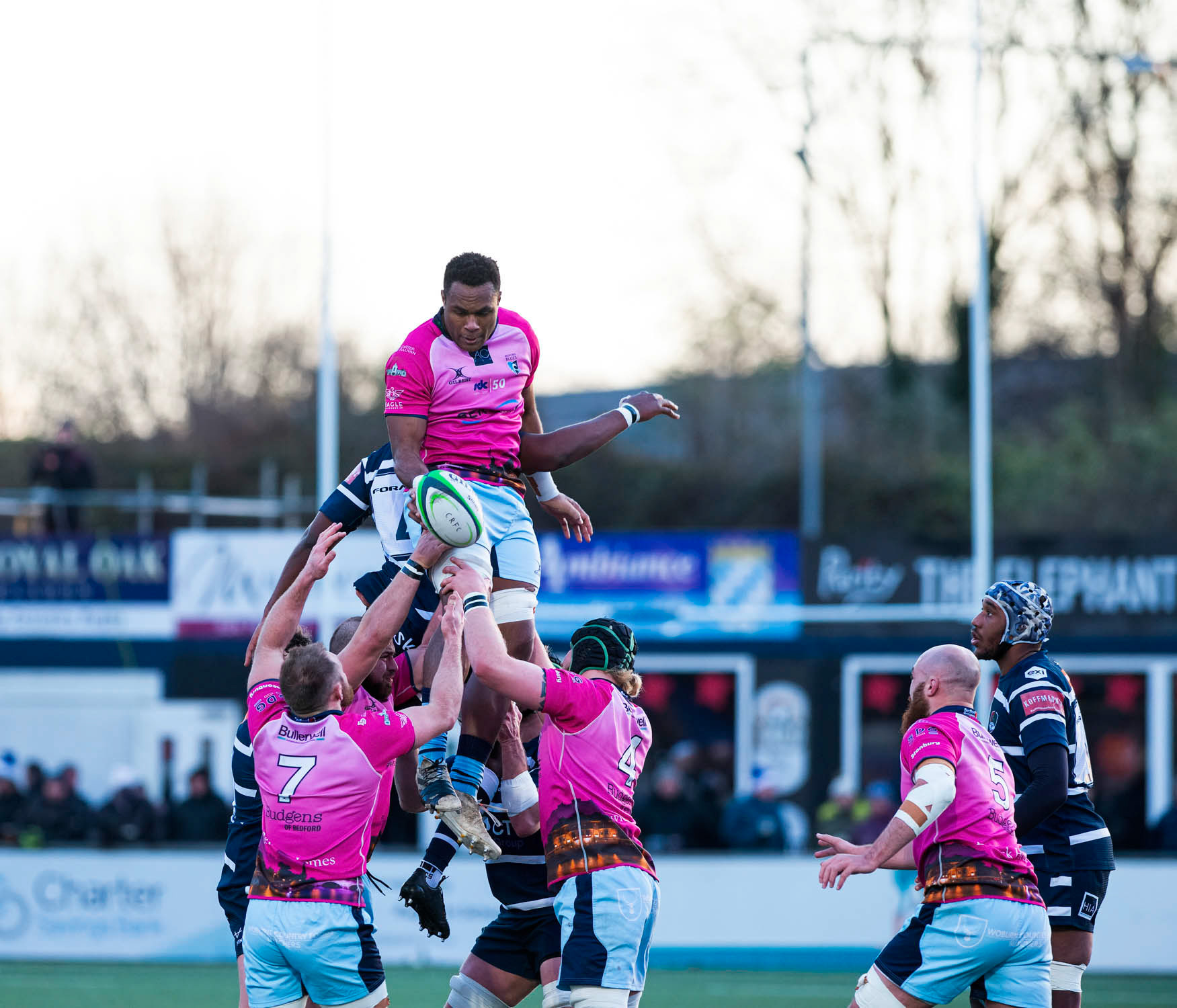 BUTTS PARK ARENA Coventry ,England 4th of December  2021 :  Greene King IPA Championship  match between Coventry Rugby Vs  Bedford Blues Rugby at Butts Park Arena Coventry UK .Final score: Coventry Rugby   :   Bedford Blues Rugby .