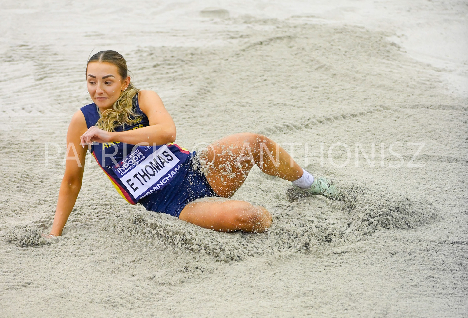BIRMINGHAM, ENGLAND - FEBRUARY 19:Emily THOMAS  during  the Long Jump at the UK Athletics Indoor Championships day 2  at the Utilita Arena, Birmingham , England