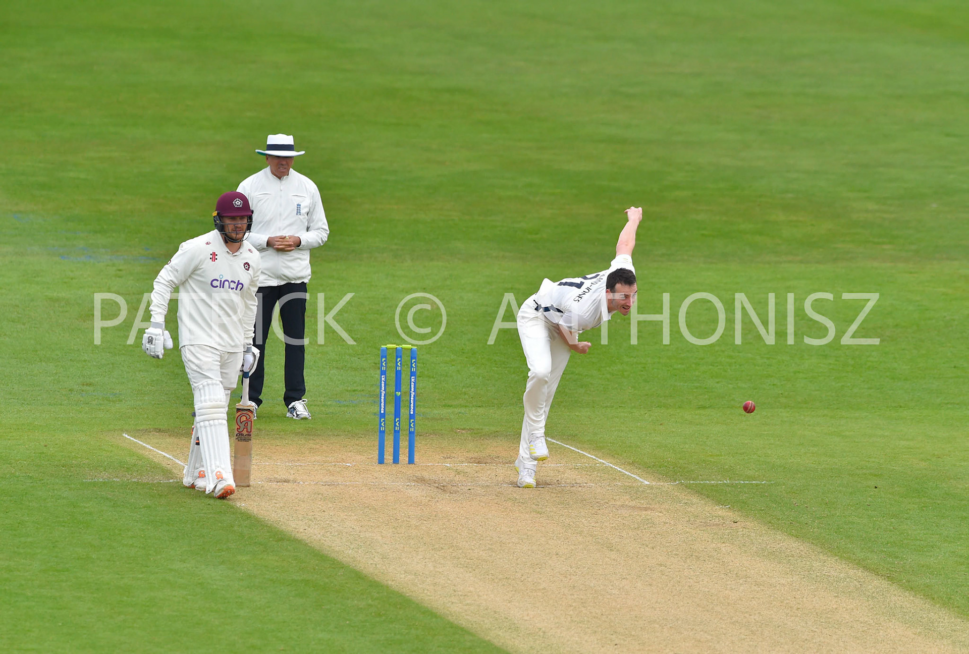 NORTHAMPTON, ENGLAND - April 15 2023 : TOBY ROLAND-JONES of Middlesex in action Day 3 of the LV= Insurance County Championship match between Northamptonshire and   Sat  April  15 at The County Ground  in Northampton, England.