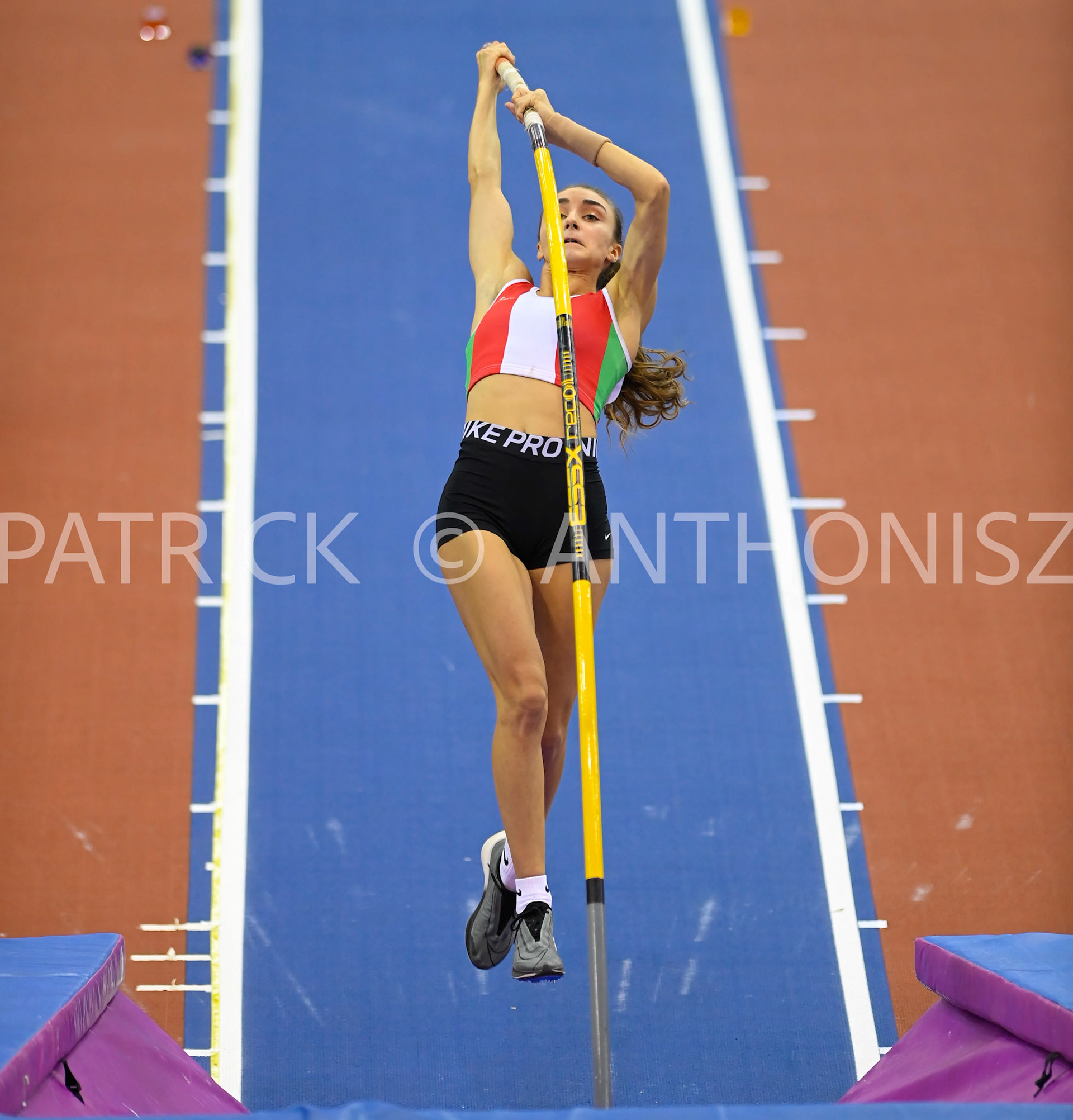 BIRMINGHAM, ENGLAND - FEBRUARY 18:Felicia Miloro in the Pole Vault   day 1 at the UK Athletics Indoor Championships at the Utilita Arena, Birmingham , England