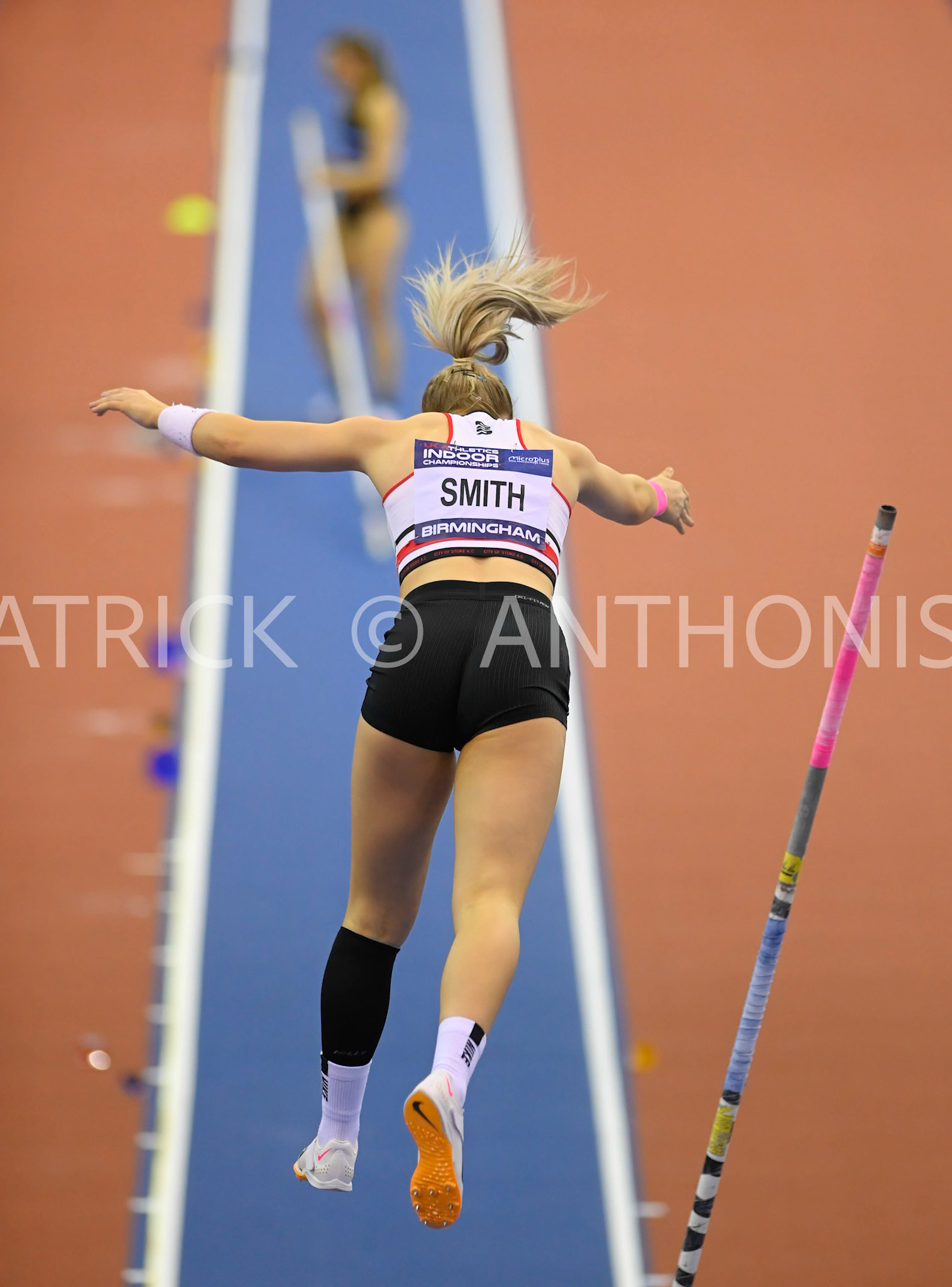 BIRMINGHAM, ENGLAND - FEBRUARY 18:Imogen Smith in the Pole Vault  day 1 at the UK Athletics Indoor Championships at the Utilita Arena, Birmingham , England