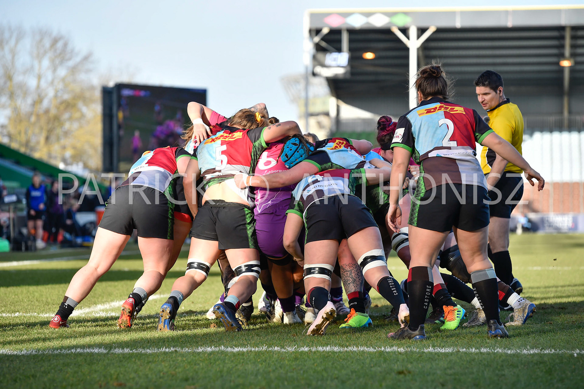 Twickenham, stoop ENGLAND : Match action  during the Women's Allianz Premiership 15's match between Harlequins Vs Loughborough Lightning Twickenham Stoop Stadium England 5–02-2023