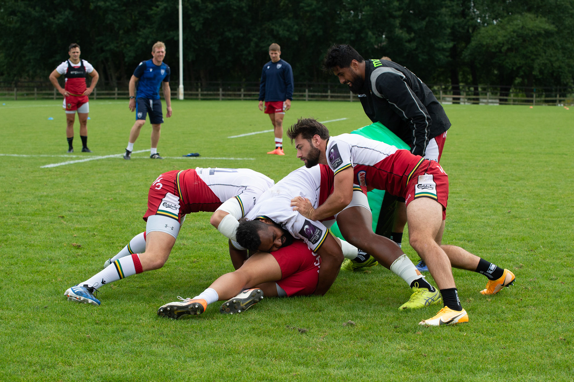 Forwards in training at the Northampton Saints training session at Franklin's Gardens