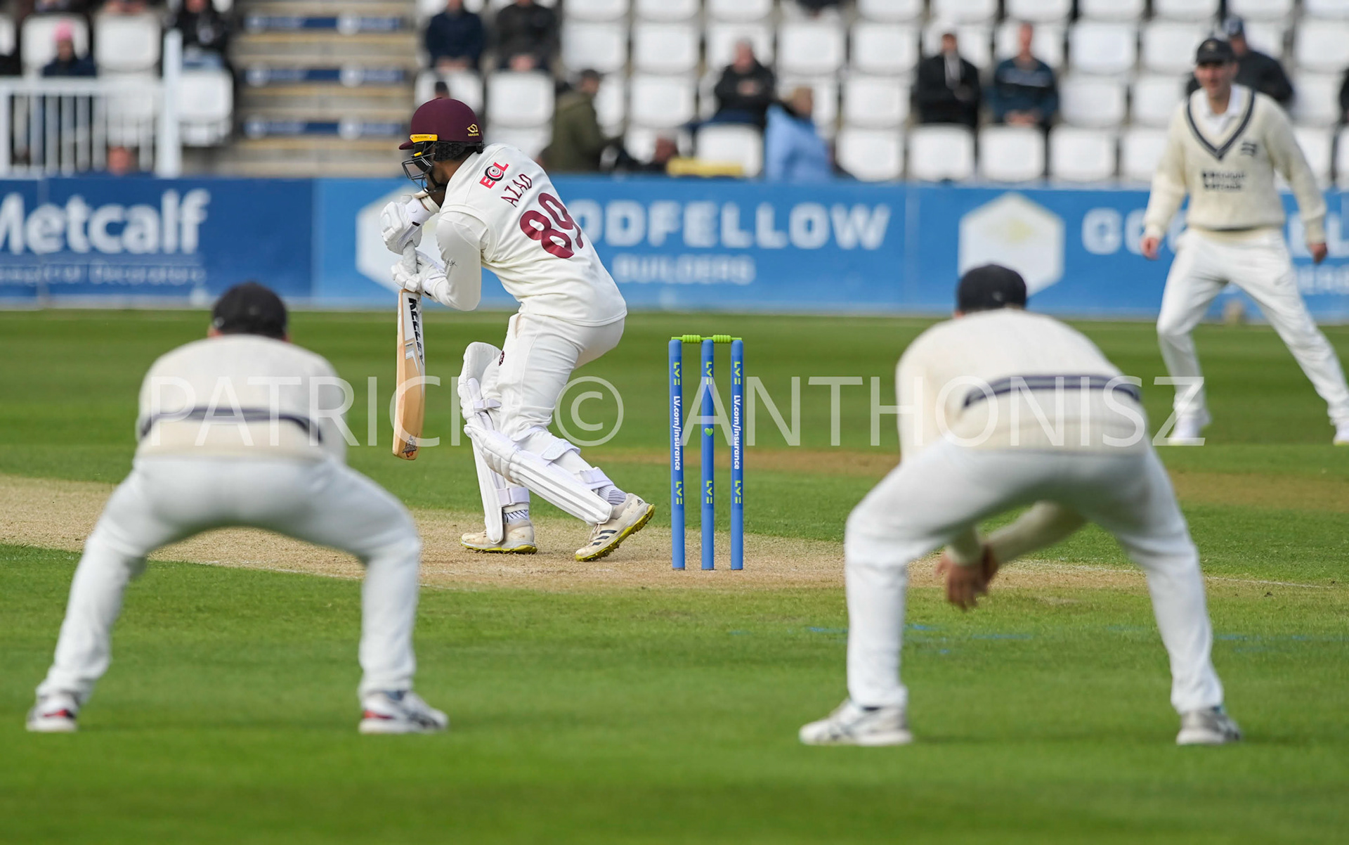NORTHAMPTON, ENGLAND - April 13: Hassan Azad of Northampton in action Day One of the LV= Insurance County Championship match between Northamptonshire and  Middlesex Thu 13 April  at The County Ground  in Northampton, England.