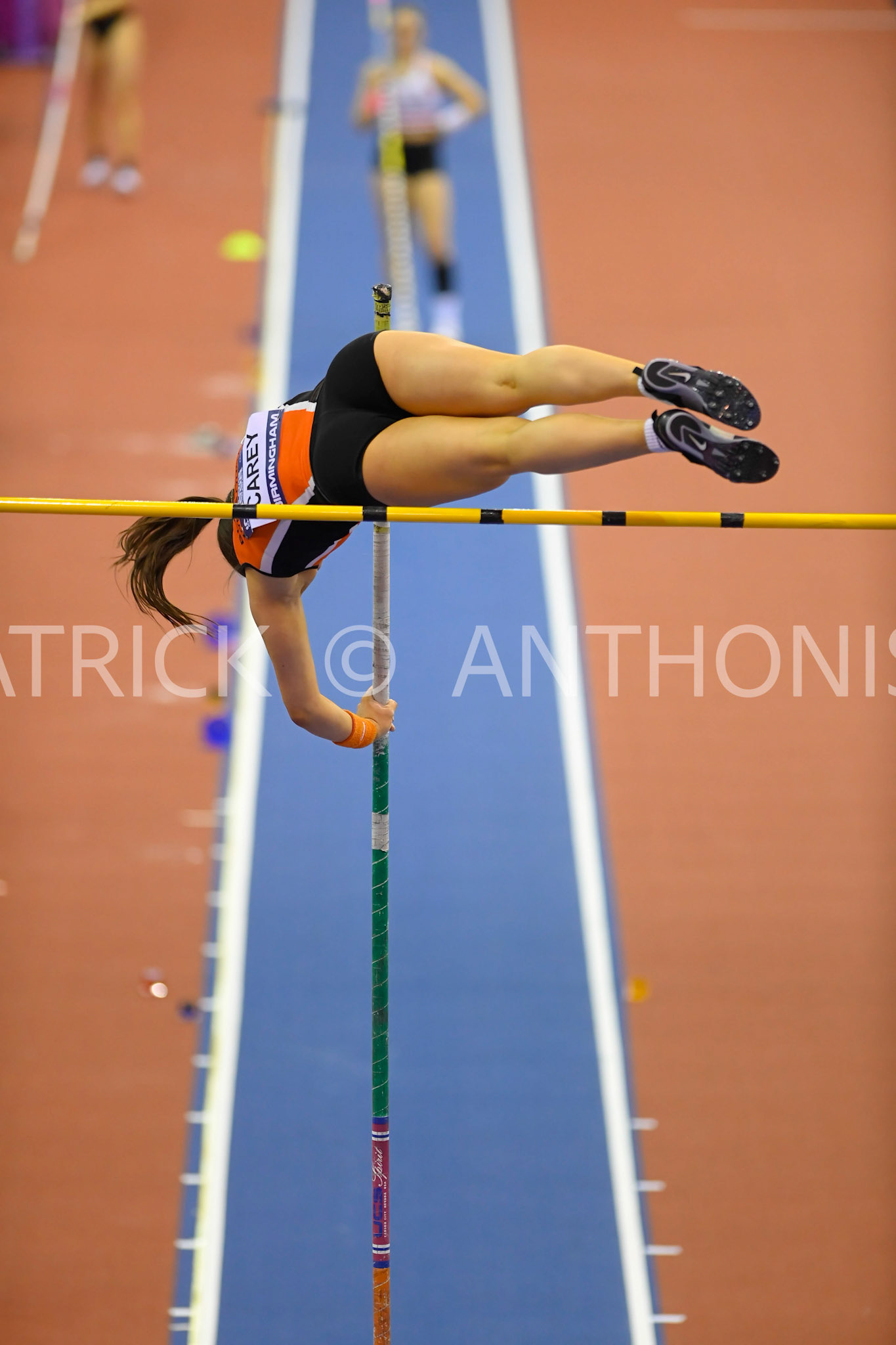 BIRMINGHAM, ENGLAND - FEBRUARY 18:Jasmine Carey  during day 1 Pole Vault  at the UK Athletics Indoor Championships at the Utilita Arena, Birmingham , England