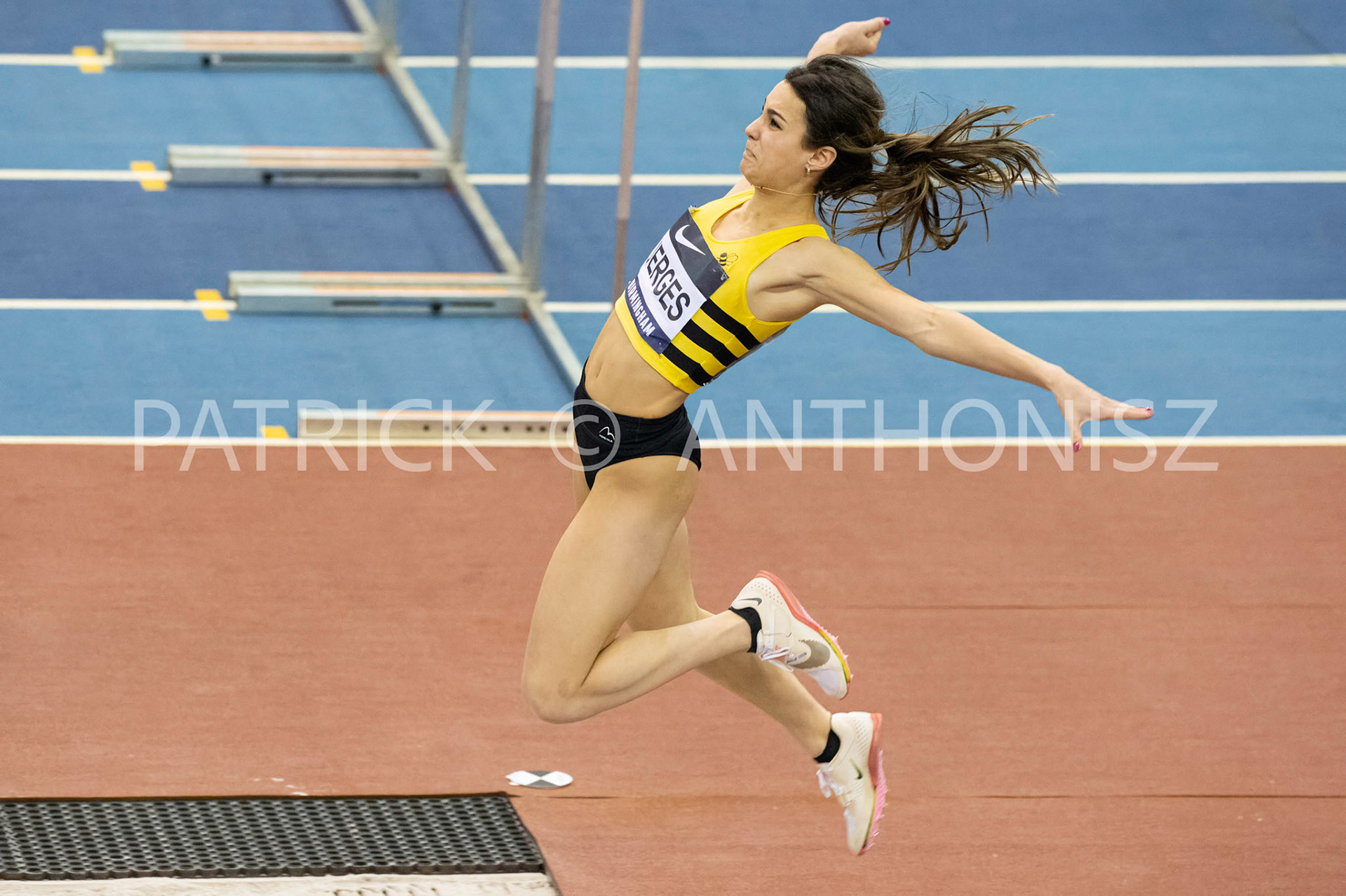 Saturday 27 February 2022:  Ruby Jerges of Crawley A C seen in the Womens Long Jump Finals at the UK Athletics Indoor Championships and World Trials  Birmingham at the Utilita Arena Birmingham Day 2