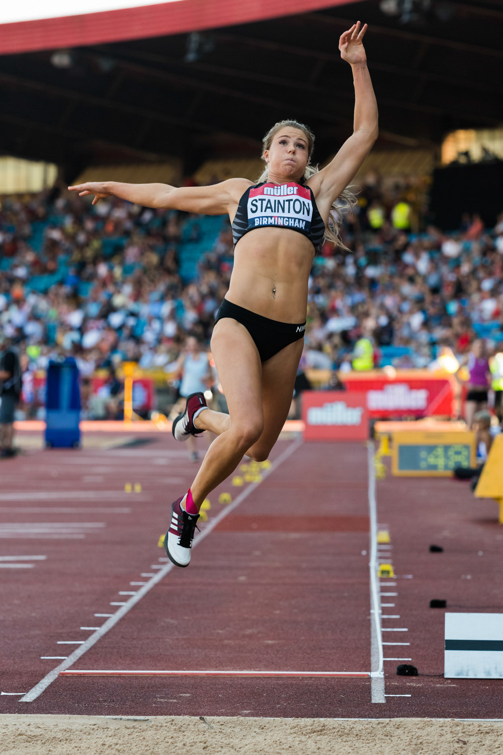 Birmingham, UK. 25th August, 2019. Katie STAINTON  of  BIRCHFIELD HARRIES  in  action during  the  women’s Long Jump at the Muller British Athletics Championships  Alexander Stadium, Birmingham, England
